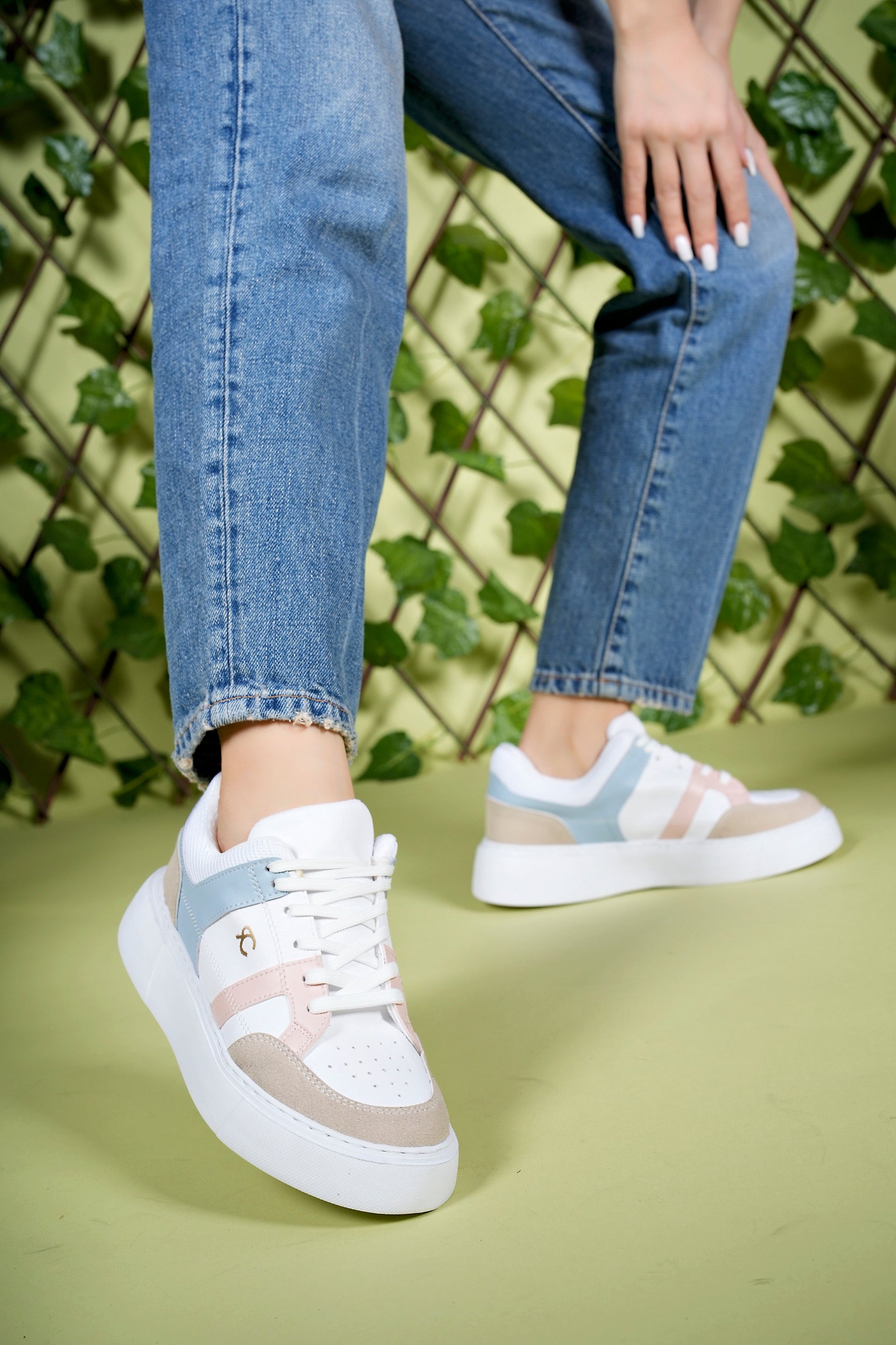 Riccon Kadın Sneaker 0012350 Beyaz Pudra Mavi Bej