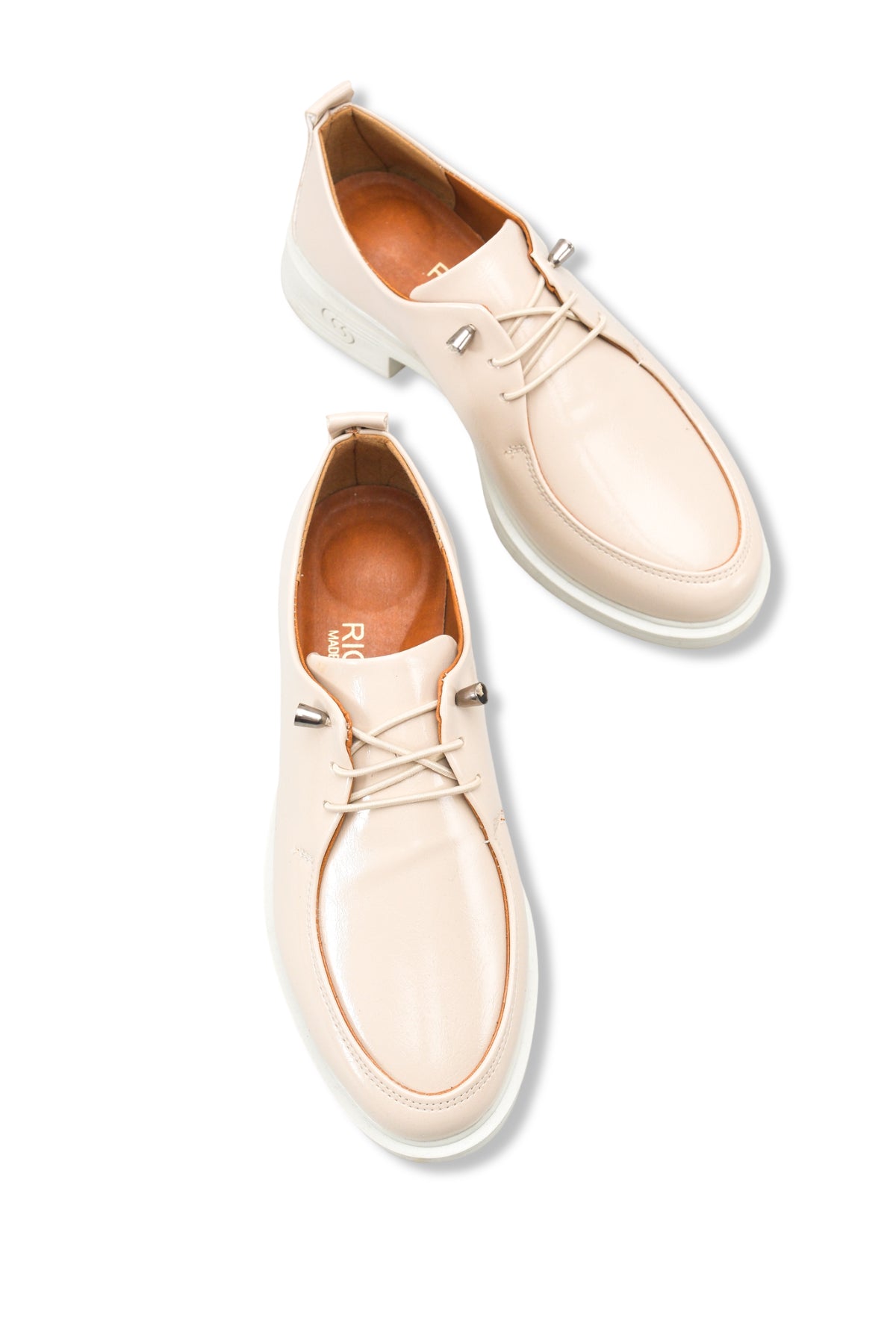 Riccon Kadın Loafer 0012345 Bej Kırışık Rugan