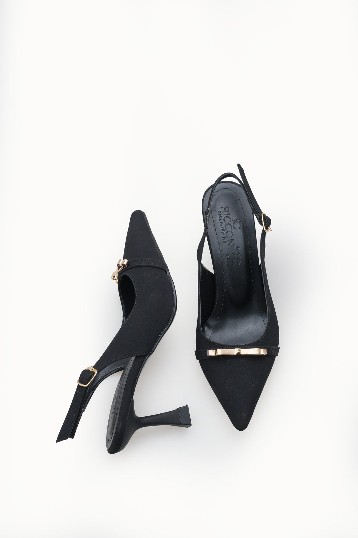 Riccon Kadın Sivri Burunlu Arkası Açık İnce Topuklu Ayakkabı 0012751 Mat Siyah