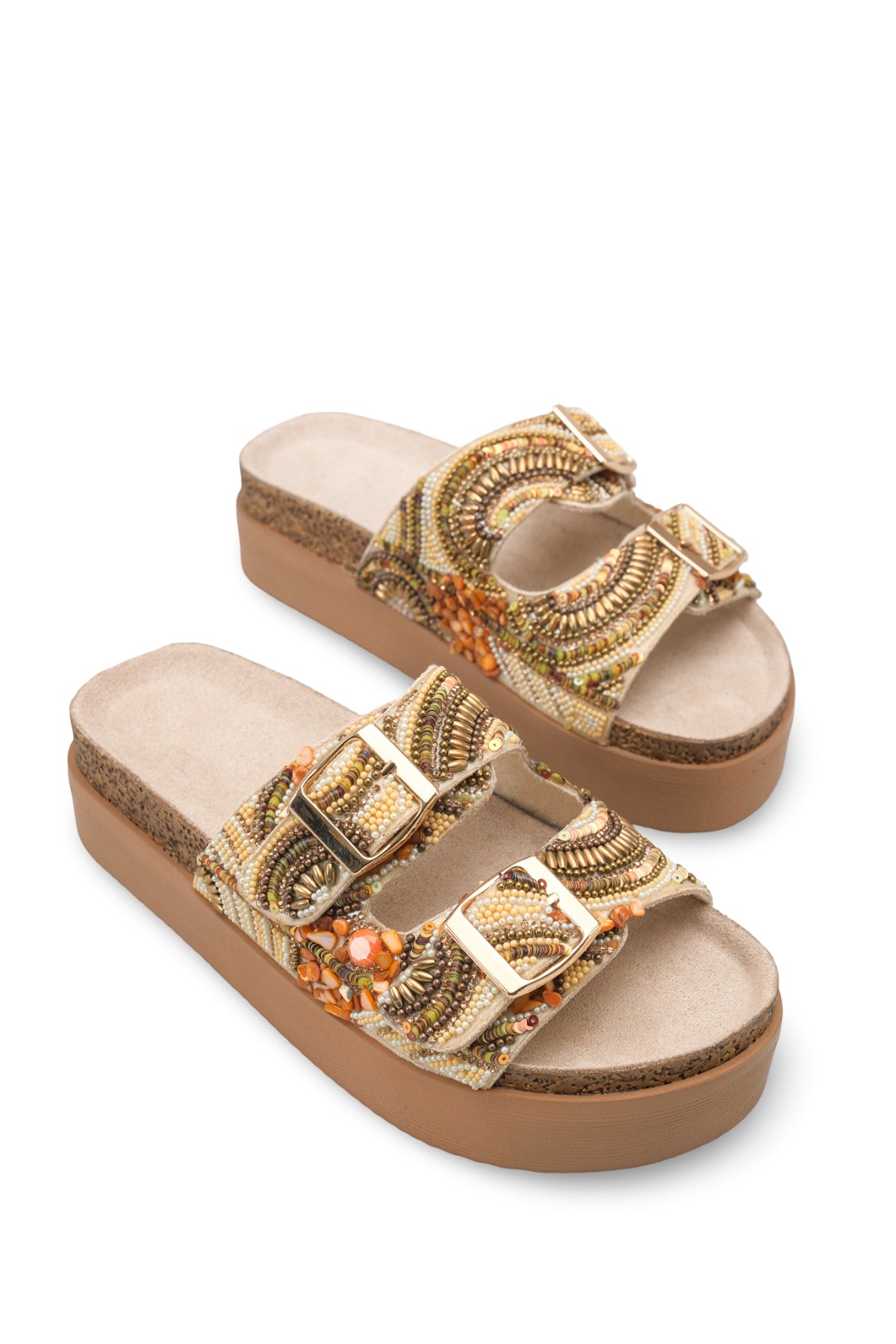 Riccon Kadın Çift Tokalı Terlik 001231 Bej