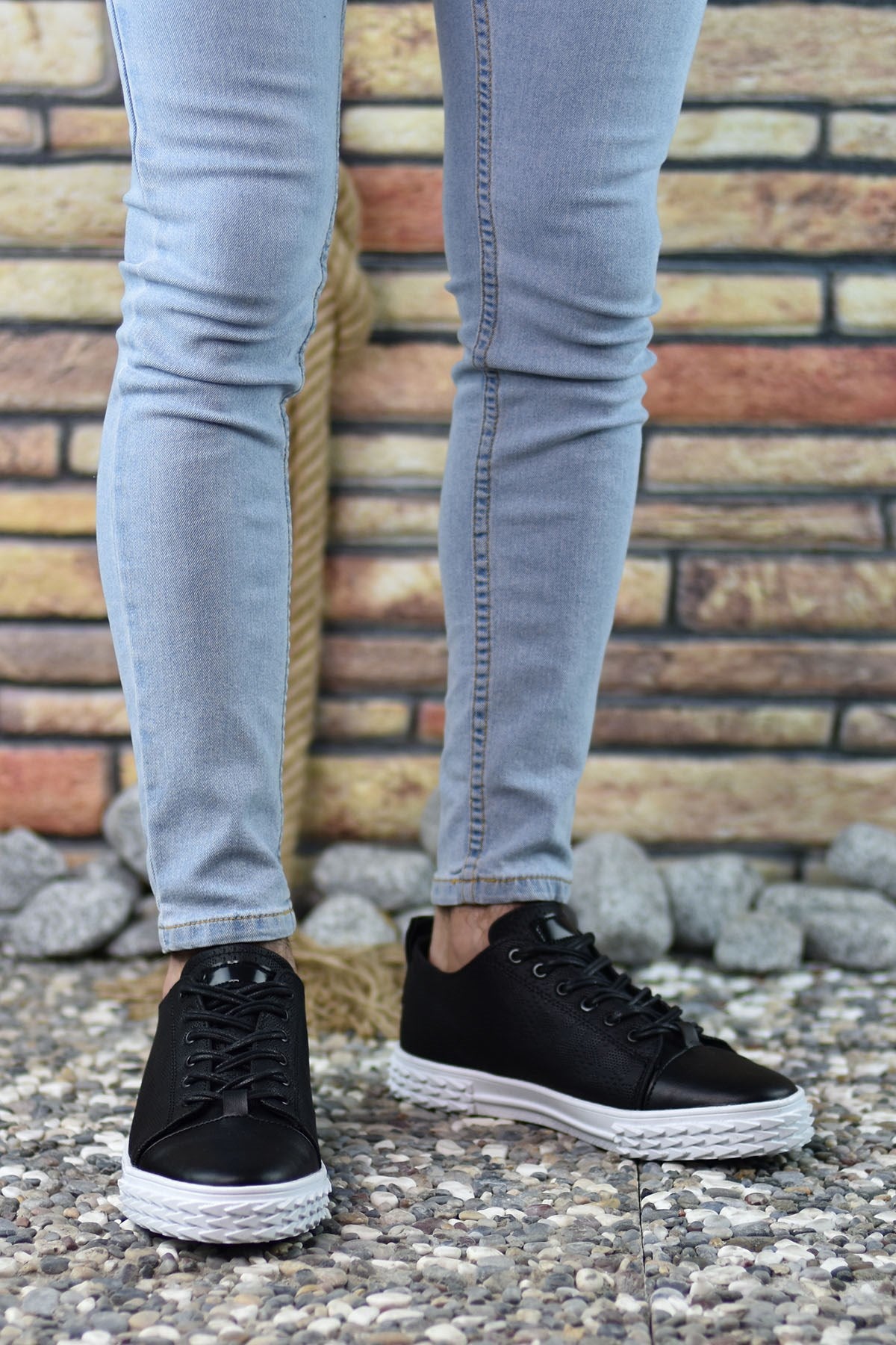 Riccon Erkek Sneaker 3D Baskılı Siyah Beyaz