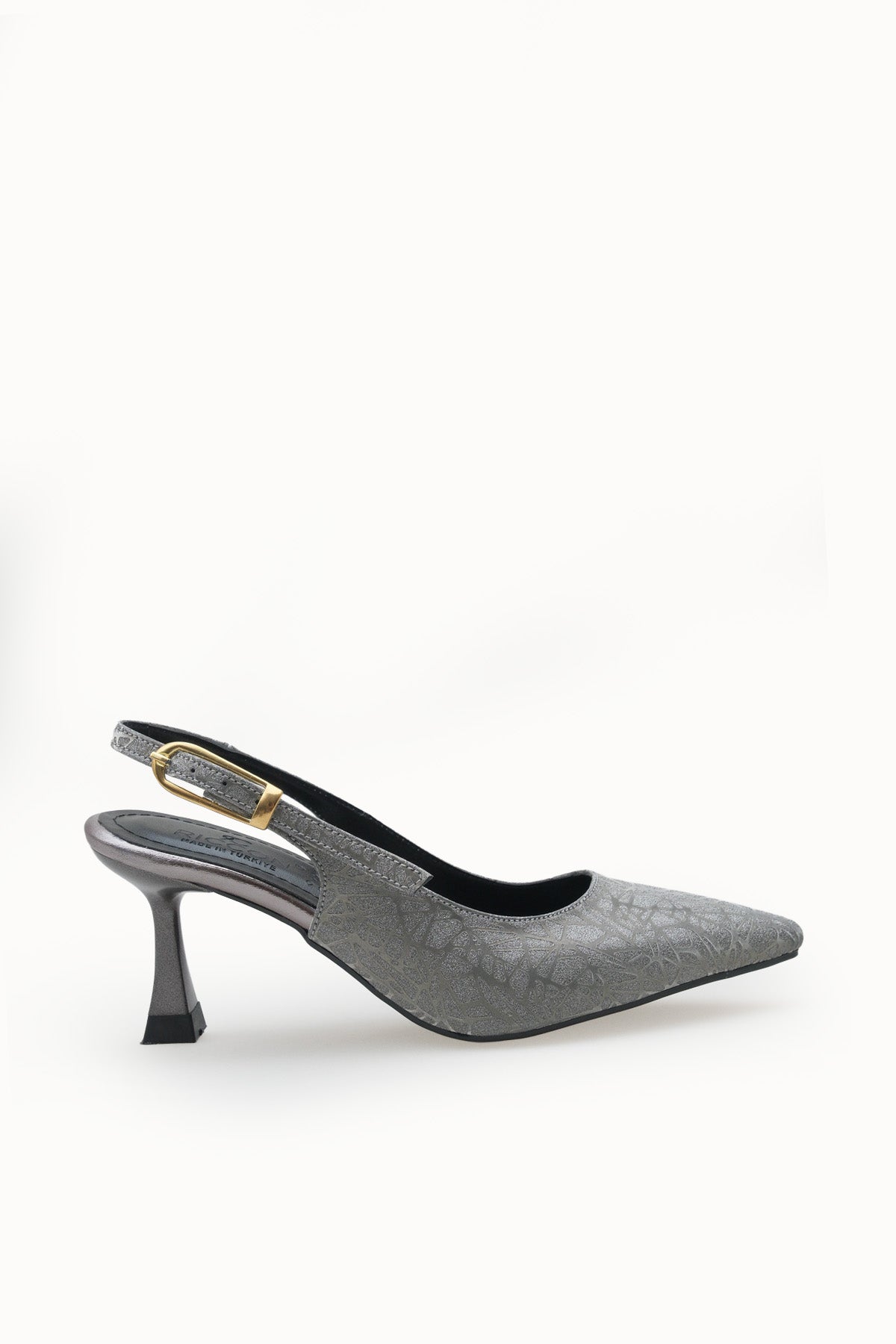 Riccon Ysalaela Kadın Arkası Açık Sivri Burun Stiletto 0012700 Platin Dokulu