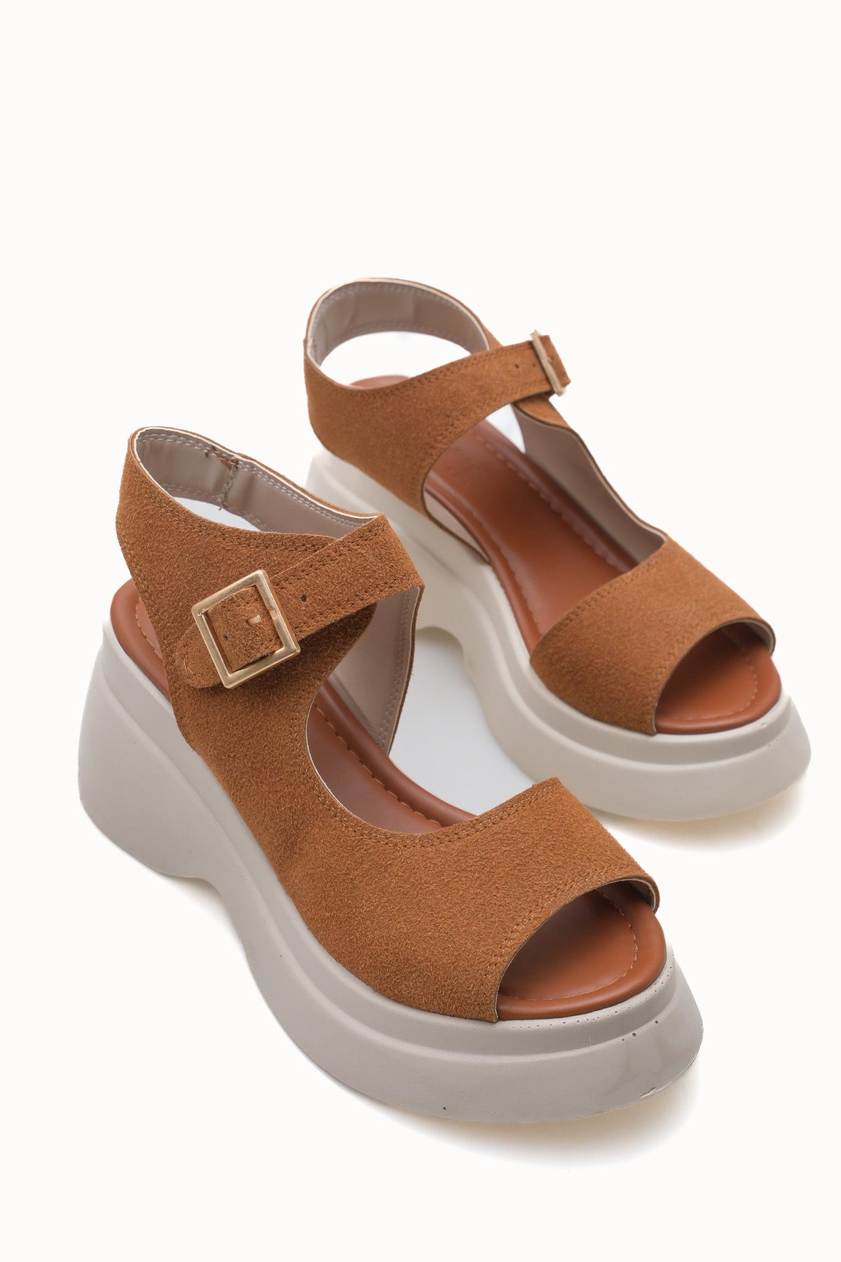 Riccon Quelaela Kadın Sandalet 0012906 Taba Deri Dokulu