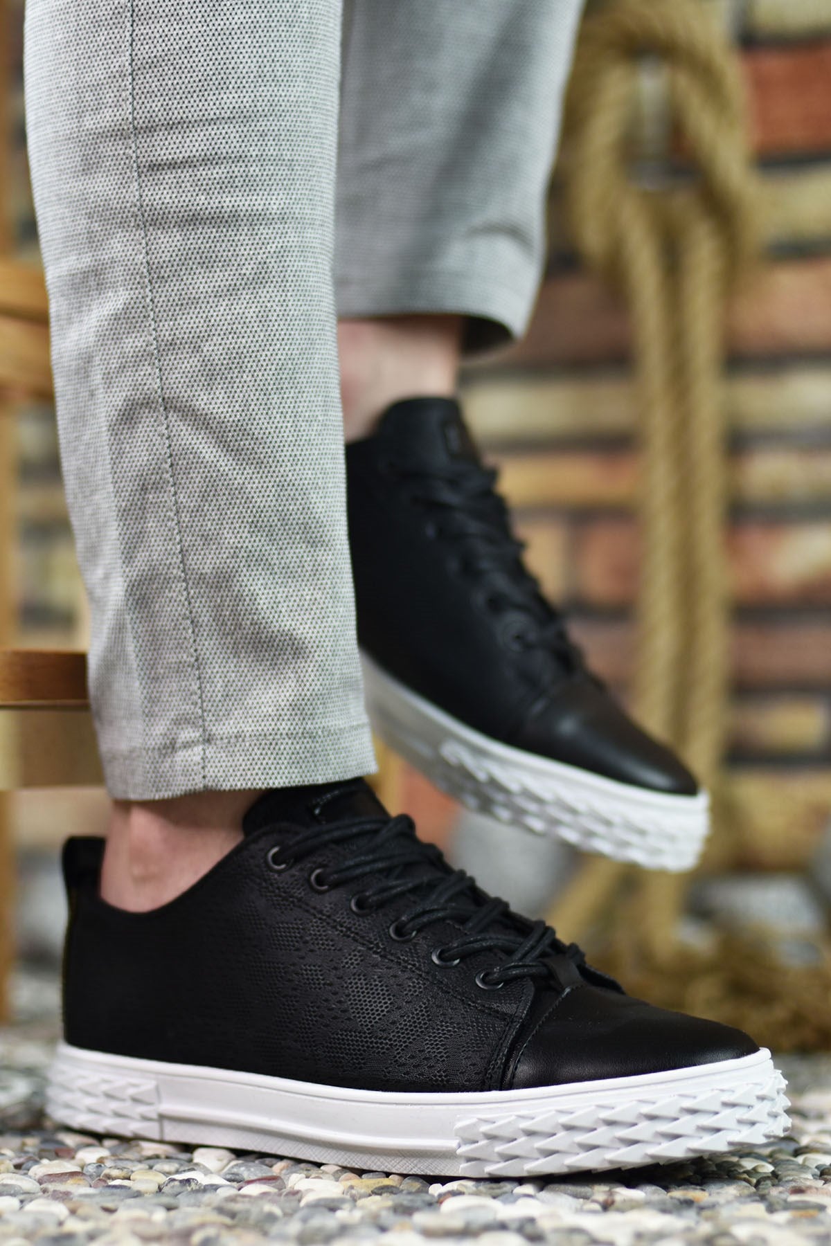 Riccon Erkek Sneaker 3D Baskılı Siyah Beyaz