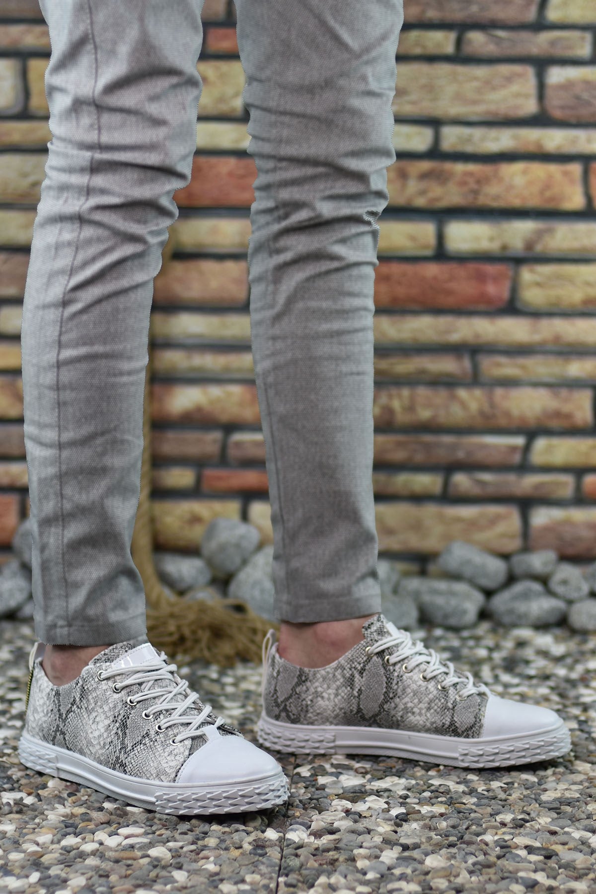 Riccon Erkek Sneaker 3D Baskılı Beyaz