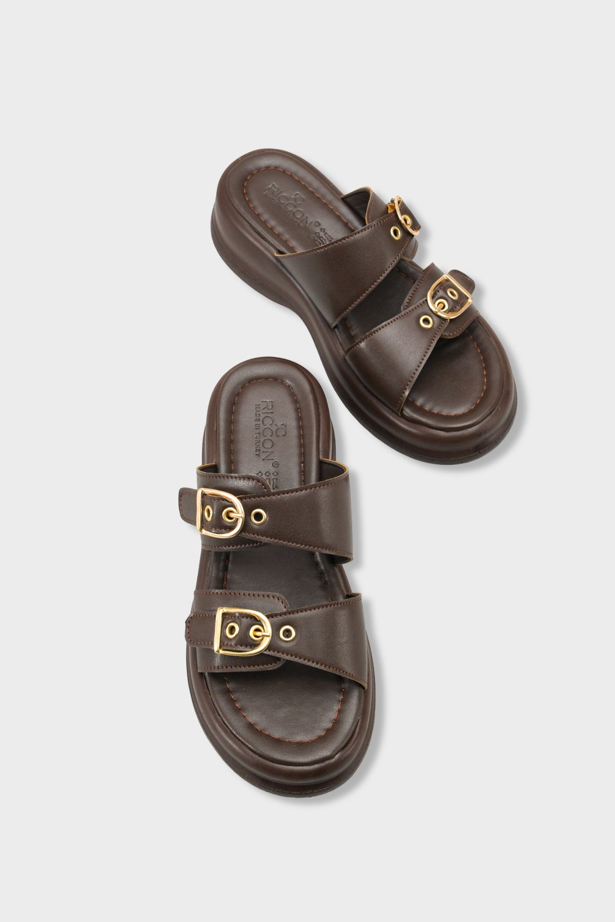 Riccon Kadın Çift Tokalı Terlik 00121027 Kahverengi