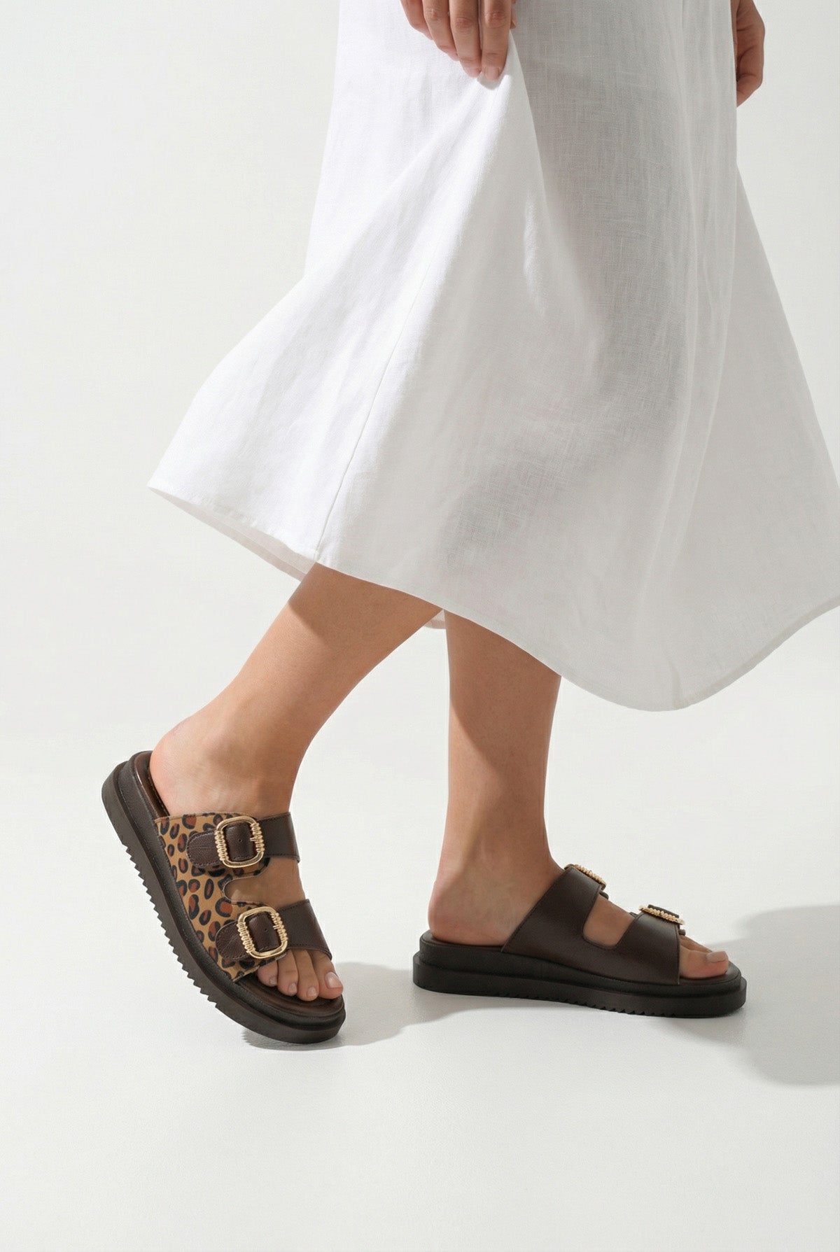 Riccon Kadın Çift Tokalı Terlik 00120403 Kahverengi Leopar