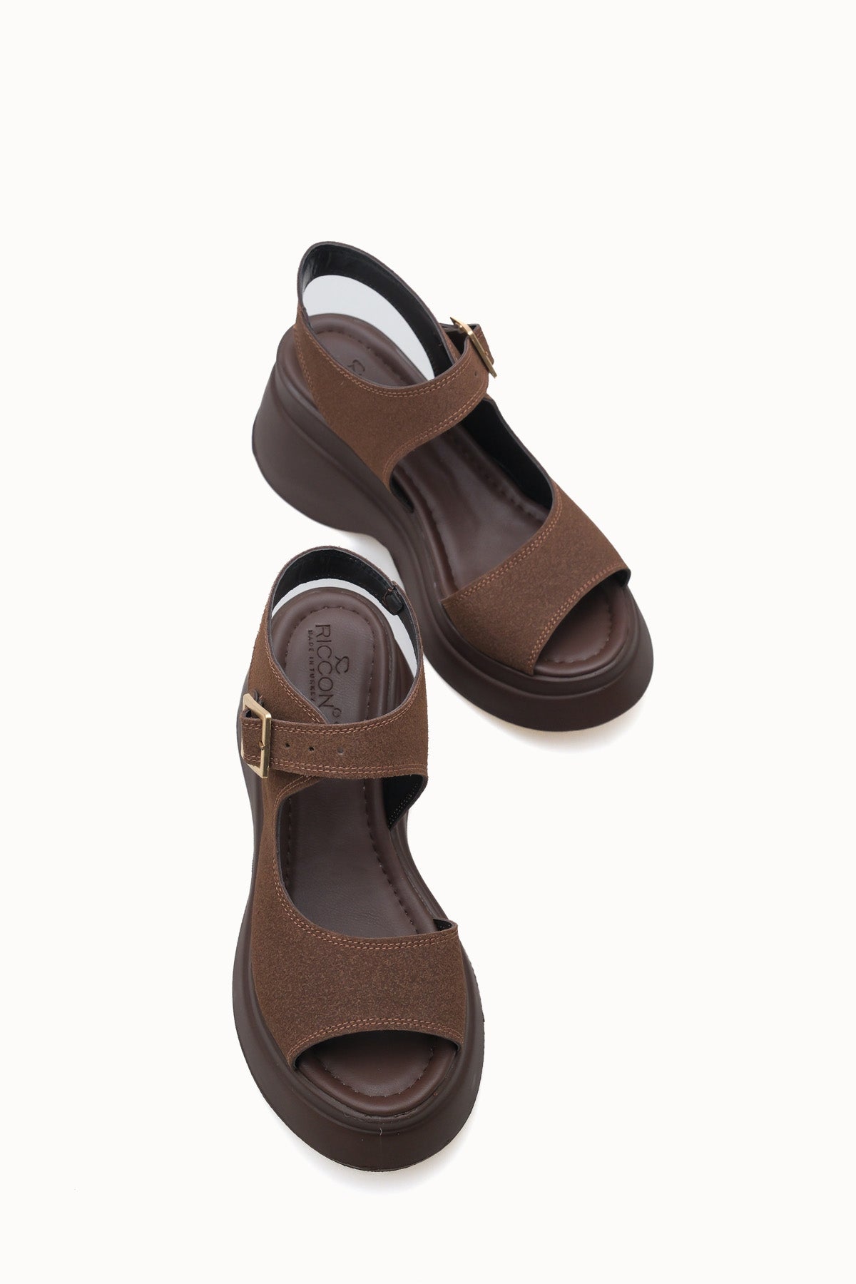 Riccon Quelaela Kadın Sandalet 0012906 Kahverengi Deri Dokulu