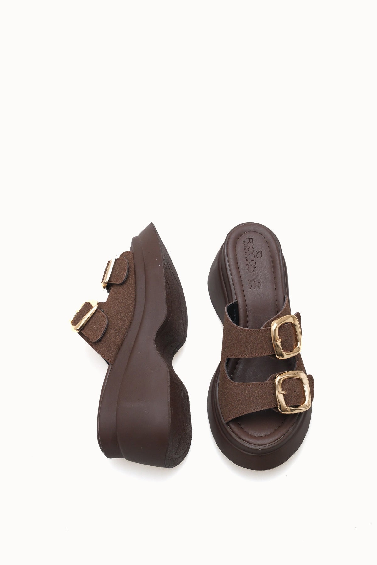 Riccon Heilrele Kadın Terlik 0012908 Kahverengi Deri Dokulu