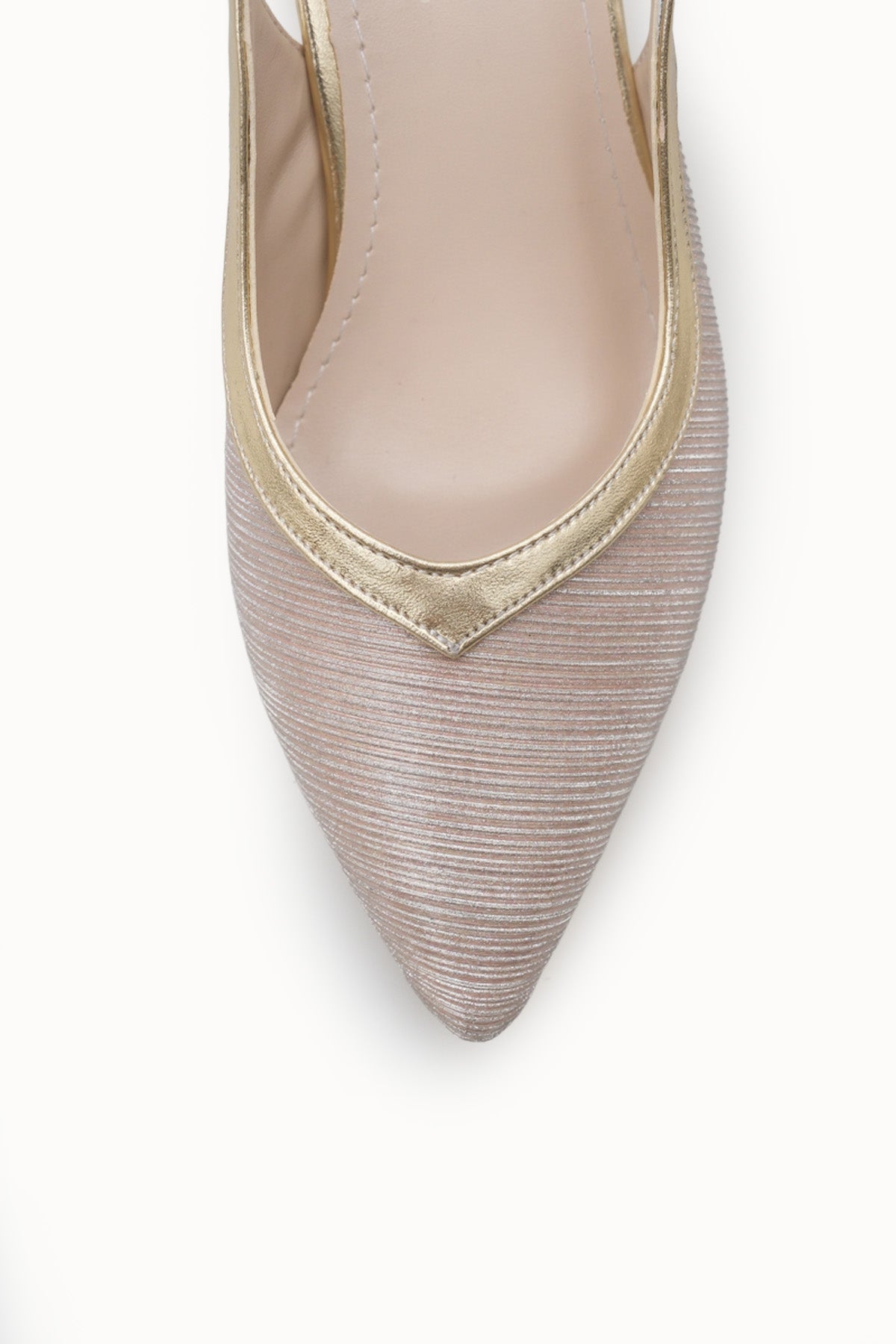 Riccon Kadın Sivri Burunlu Arkası Açık Topuklu Ayakkabı 0012453 Altın Dokulu