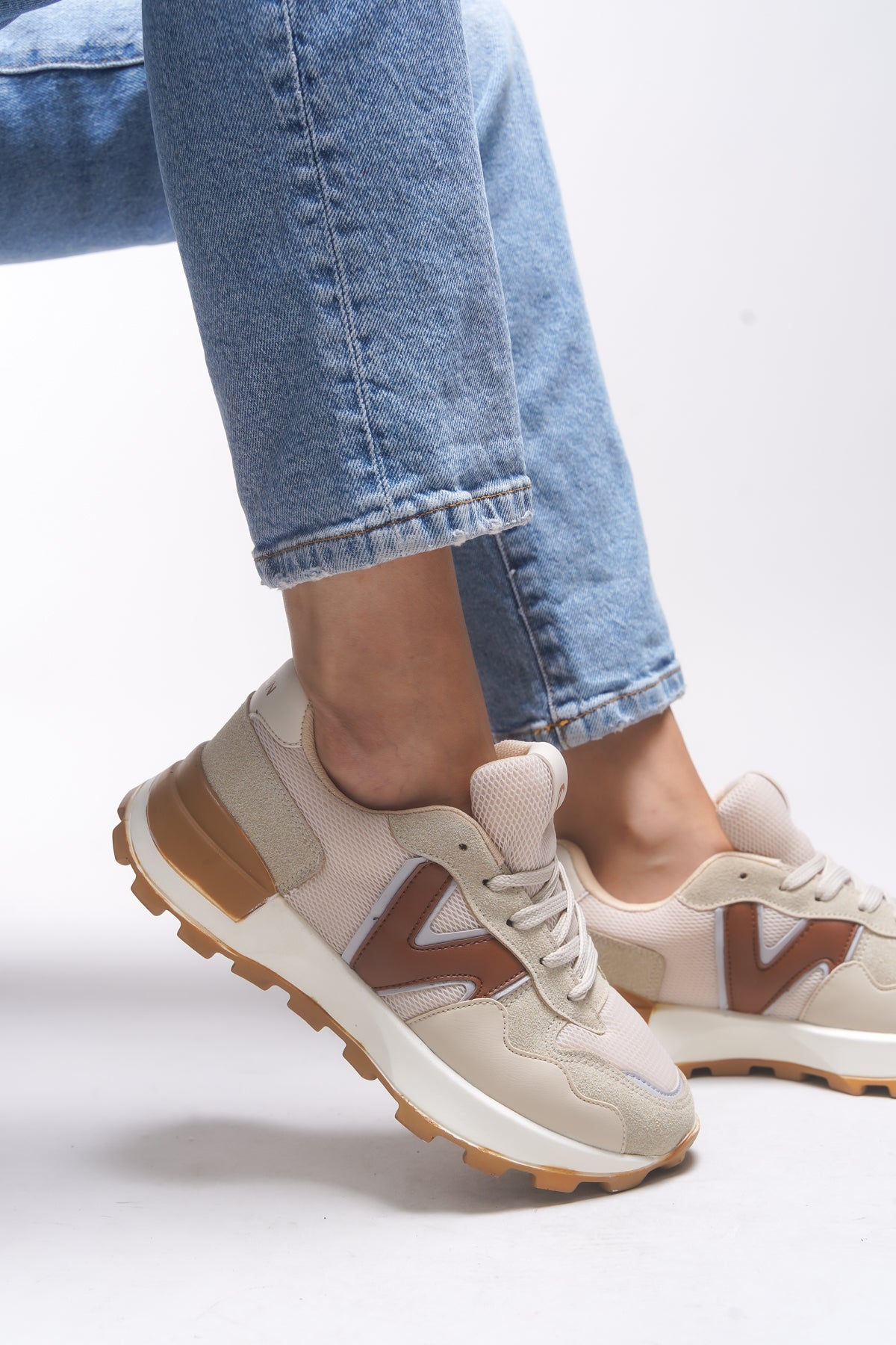 Riccon Rosatora Kadın Sneaker 001210 Bej Taba