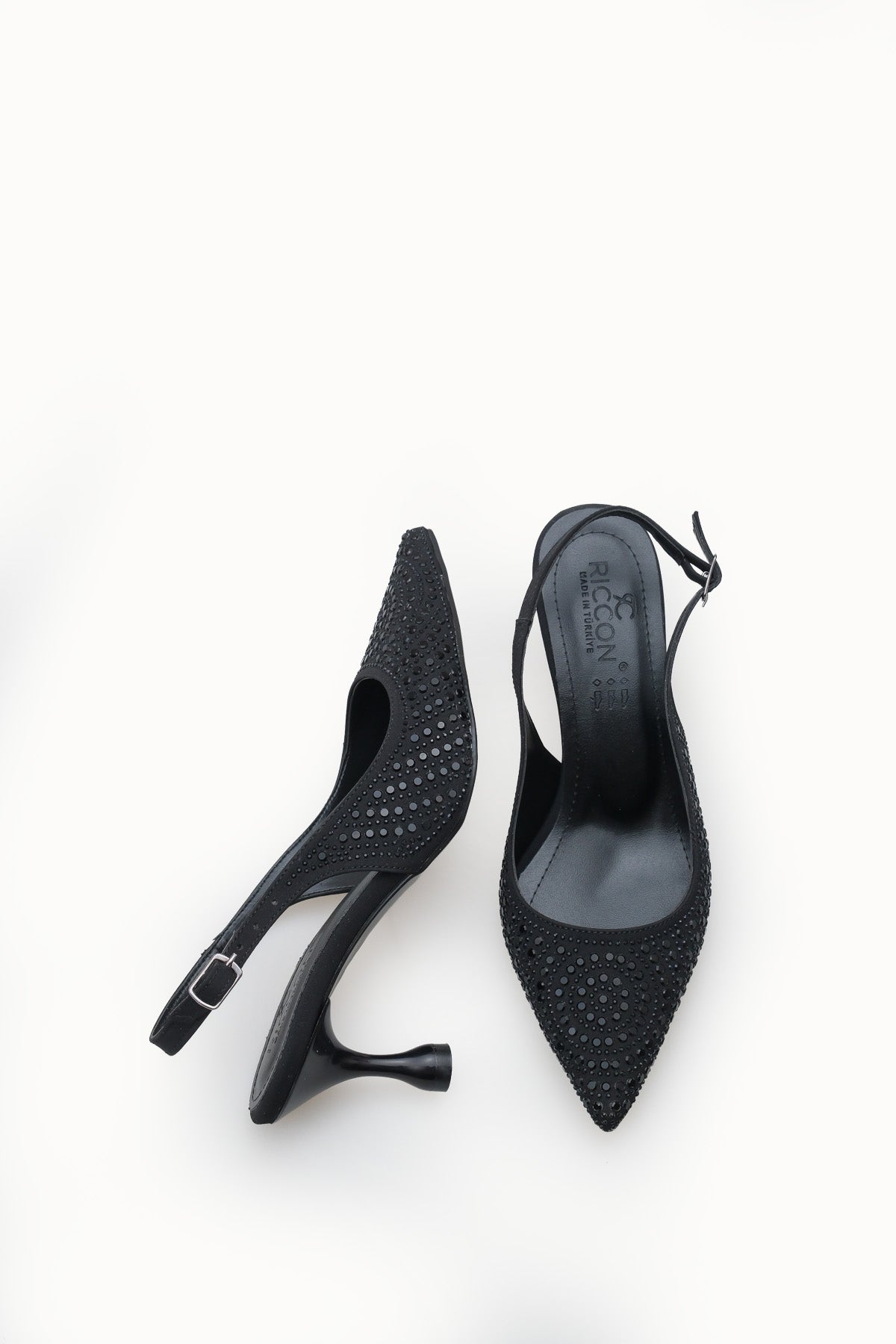 Riccon Kadın Sivri Burunlu Arkası Açık İnce Topuklu Ayakkabı 0012550 Siyah Siyah