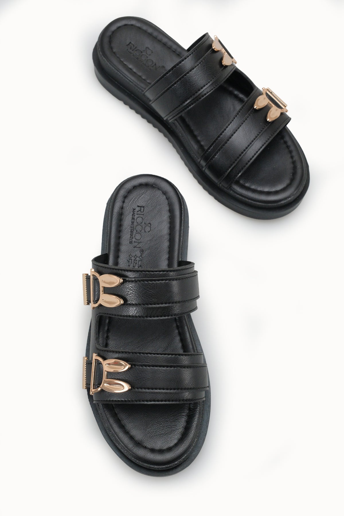 Riccon Kadın Çift Tokalı Terlik 00120415 Siyah