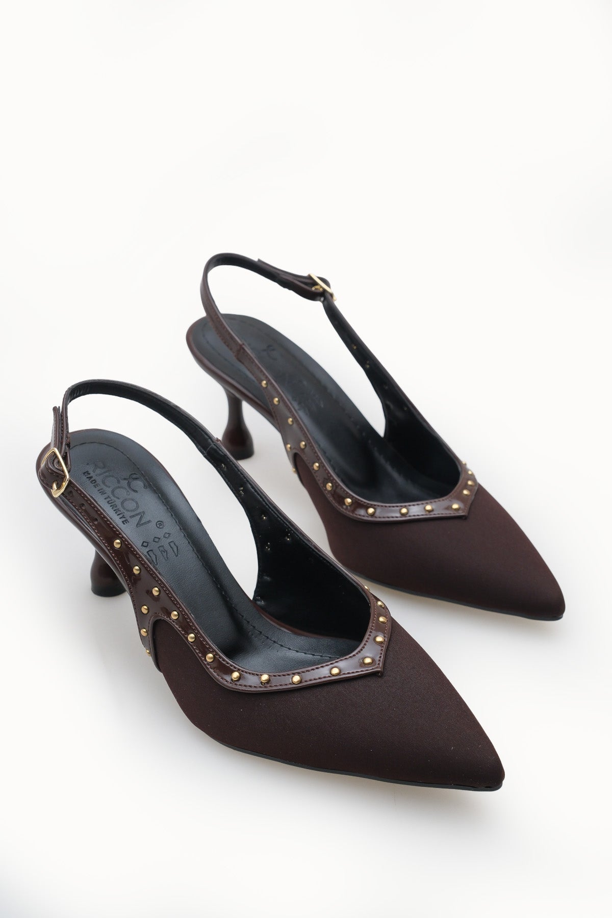 Riccon Kadın Sivri Burunlu Arkası Açık İnce Topuklu Ayakkabı 0012553 Mat Kahverengi