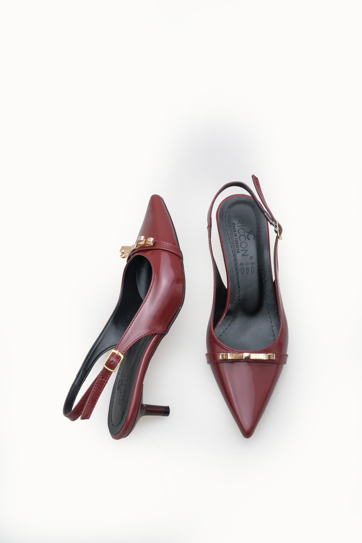 Riccon Kadın Sivri Burunlu Arkası Açık İnce Topuklu Ayakkabı 0012205 Bordo Rugan