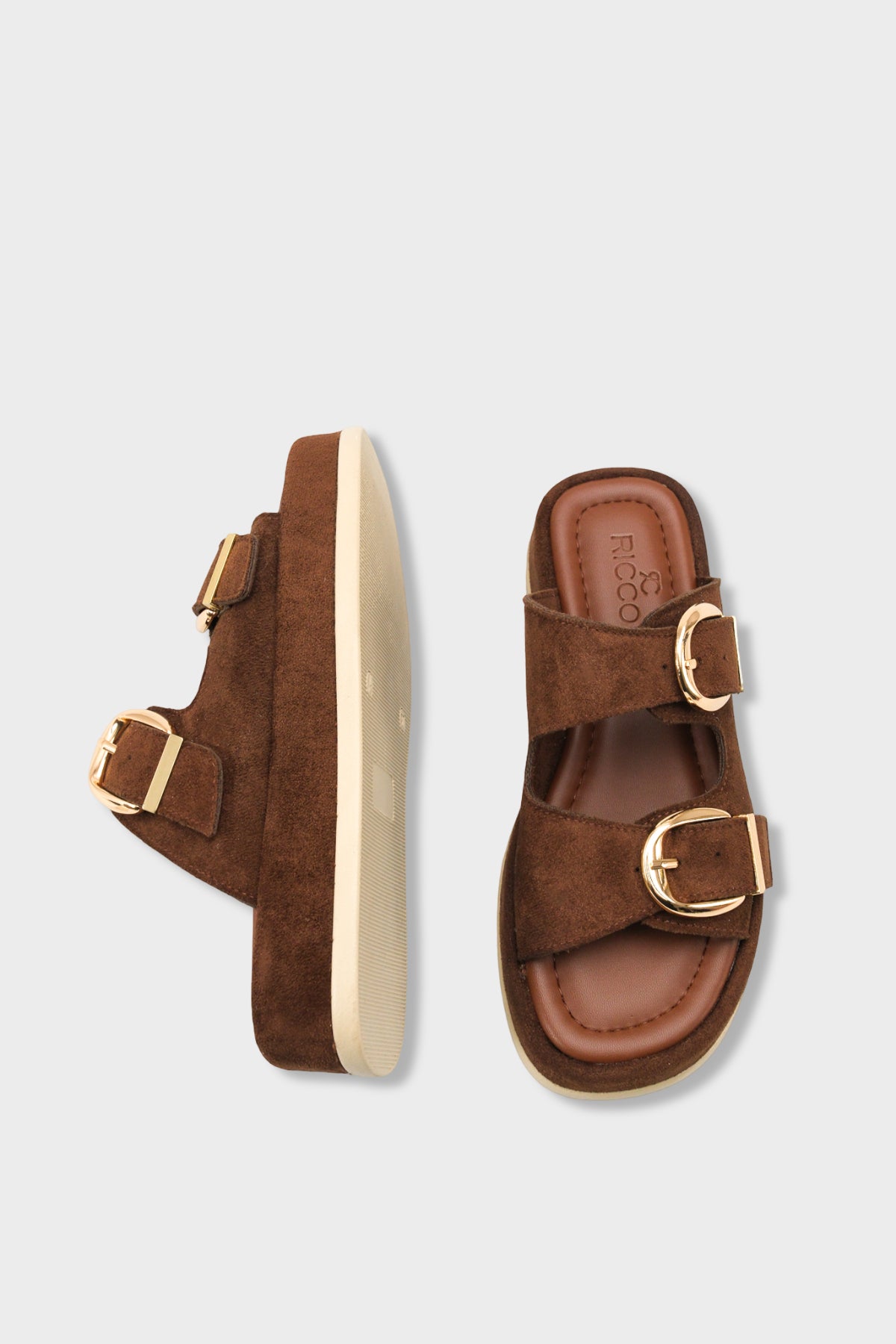 Riccon Kadın Çift Tokalı Terlik 0012683 Kahverengi Süet