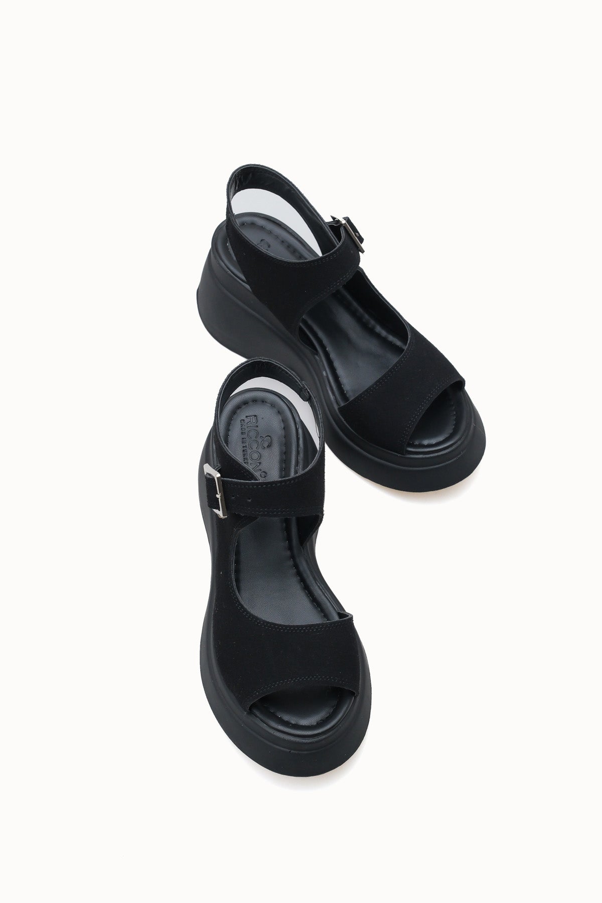 Riccon Quelaela Kadın Sandalet 0012906 Siyah Deri Dokulu