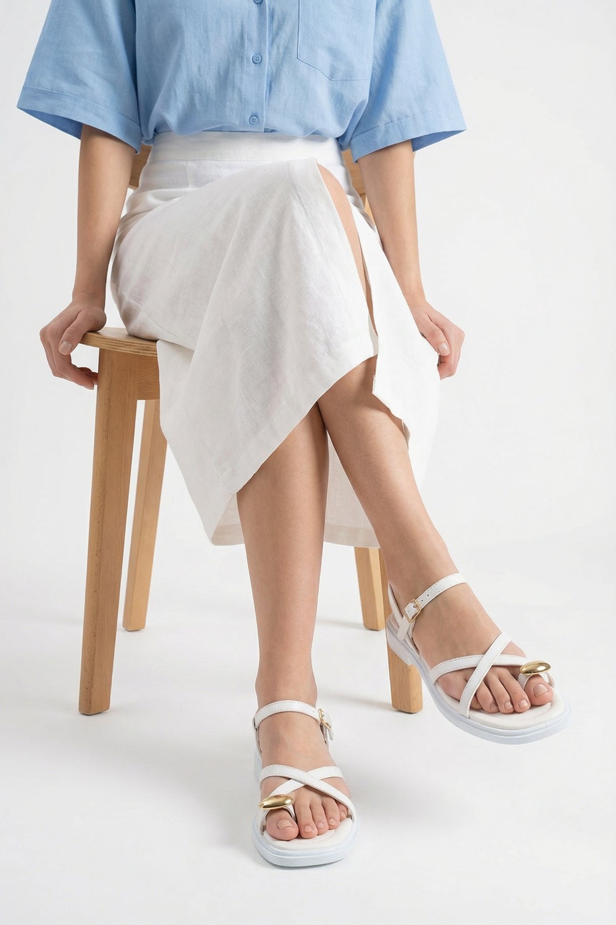 Riccon Kadın Parmak Arası Sandalet 00121006 Beyaz Rustik