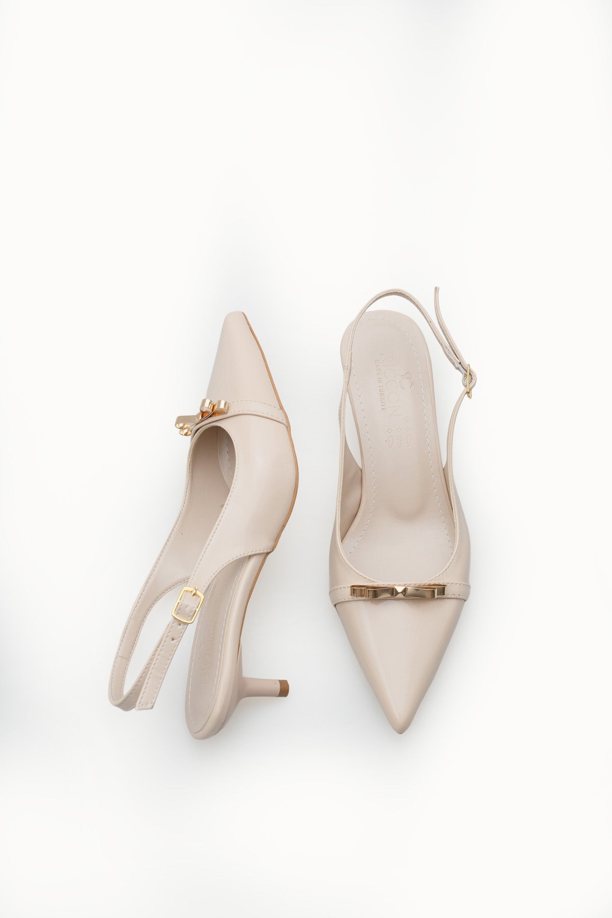 Riccon Kadın Sivri Burunlu Arkası Açık İnce Topuklu Ayakkabı 0012205 Ten Rugan