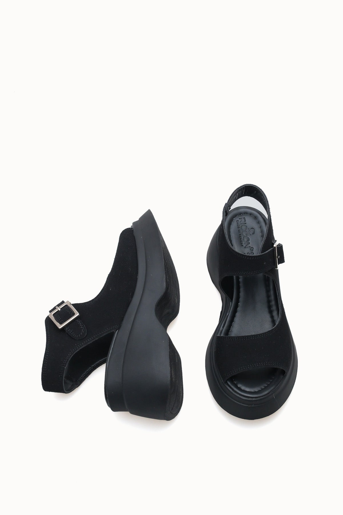 Riccon Quelaela Kadın Sandalet 0012906 Siyah Deri Dokulu