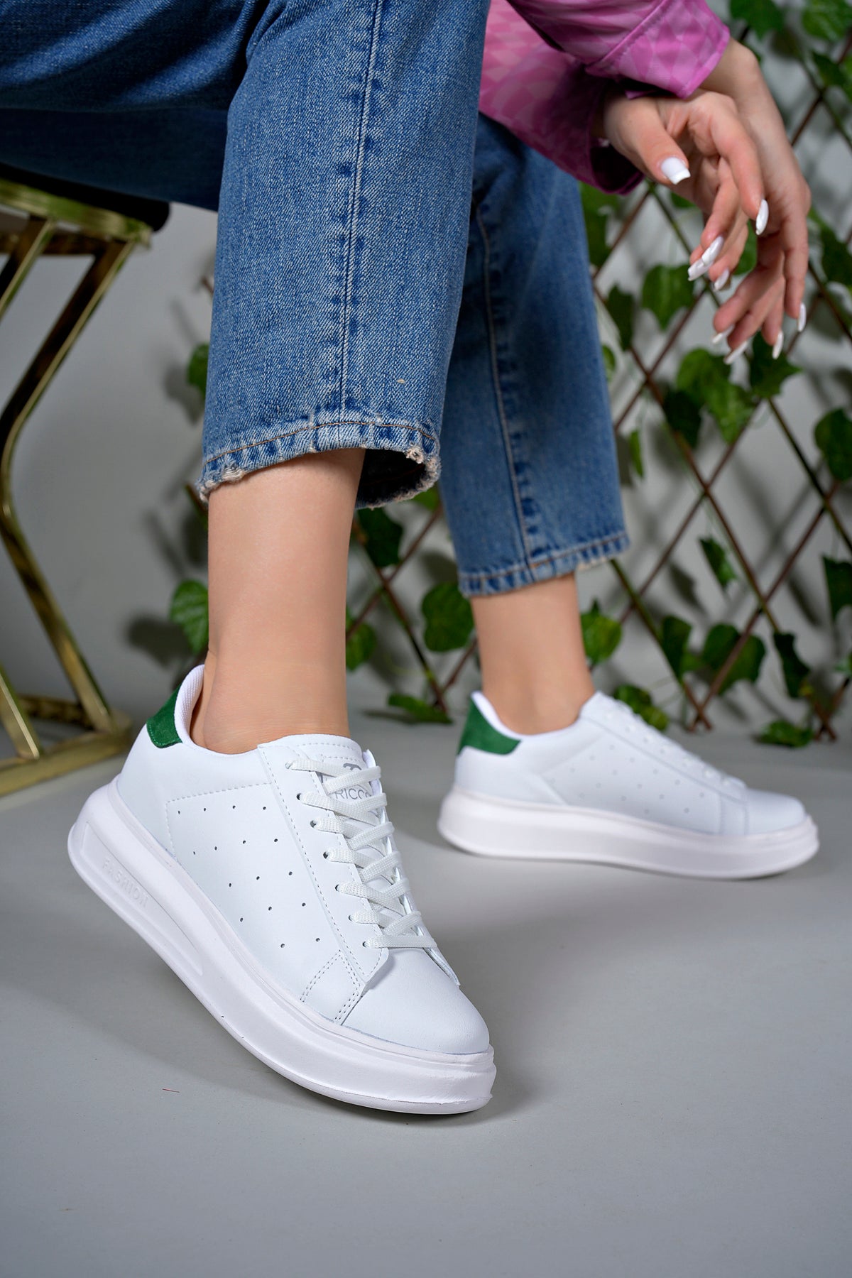 Riccon Kadın Sneaker 0012156 Beyaz Yeşil Cilt