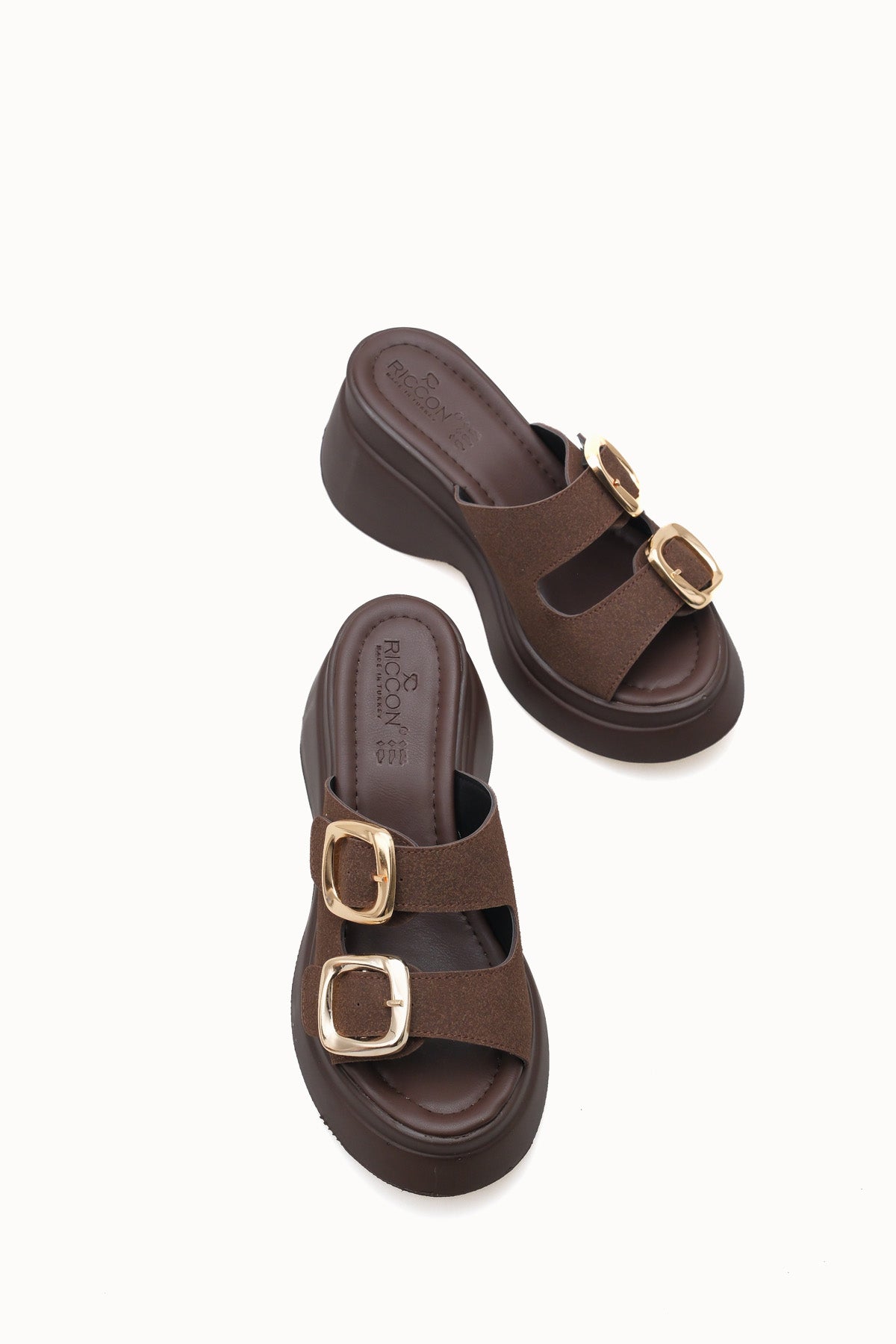 Riccon Heilrele Kadın Terlik 0012908 Kahverengi Deri Dokulu