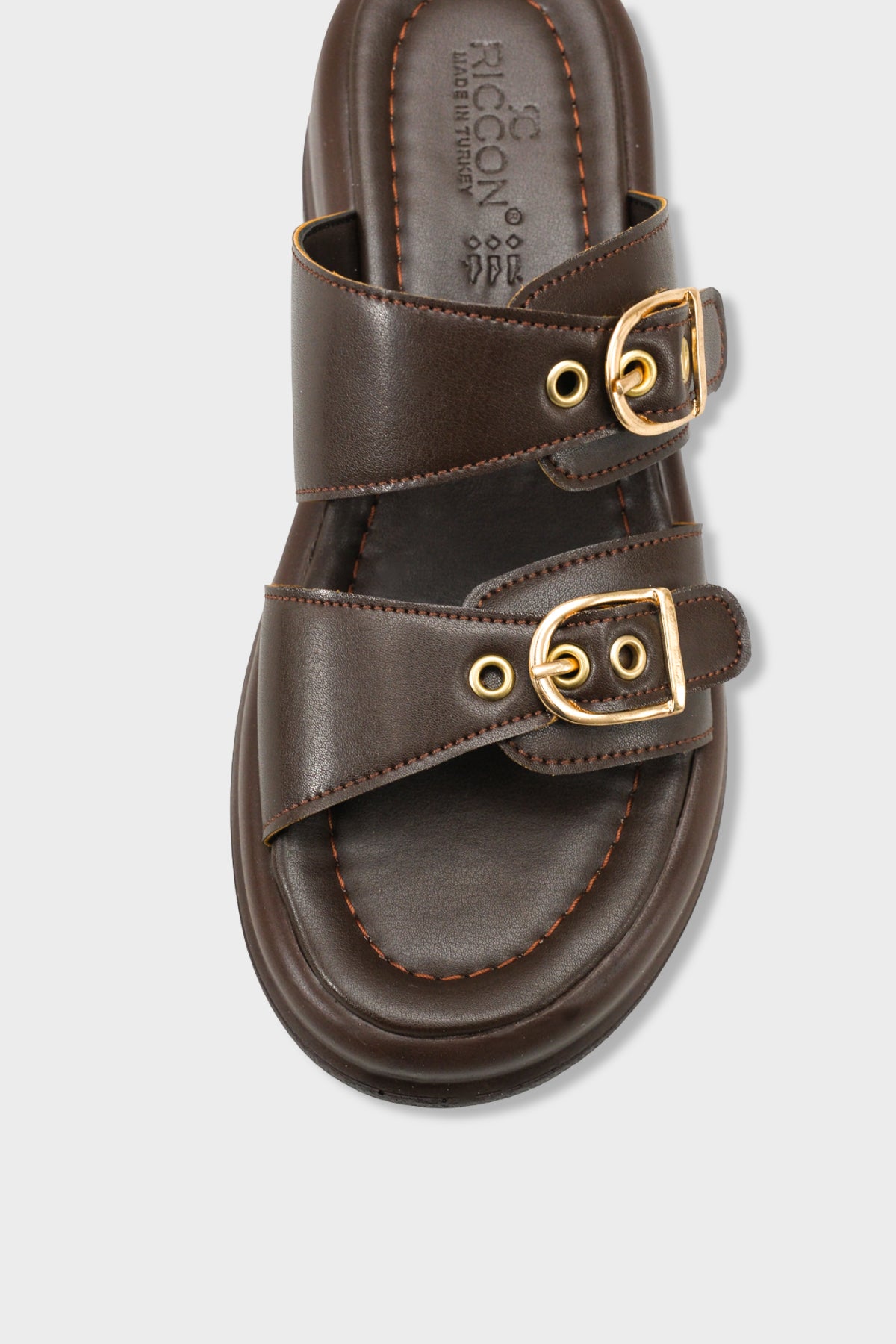 Riccon Kadın Çift Tokalı Terlik 00121027 Kahverengi