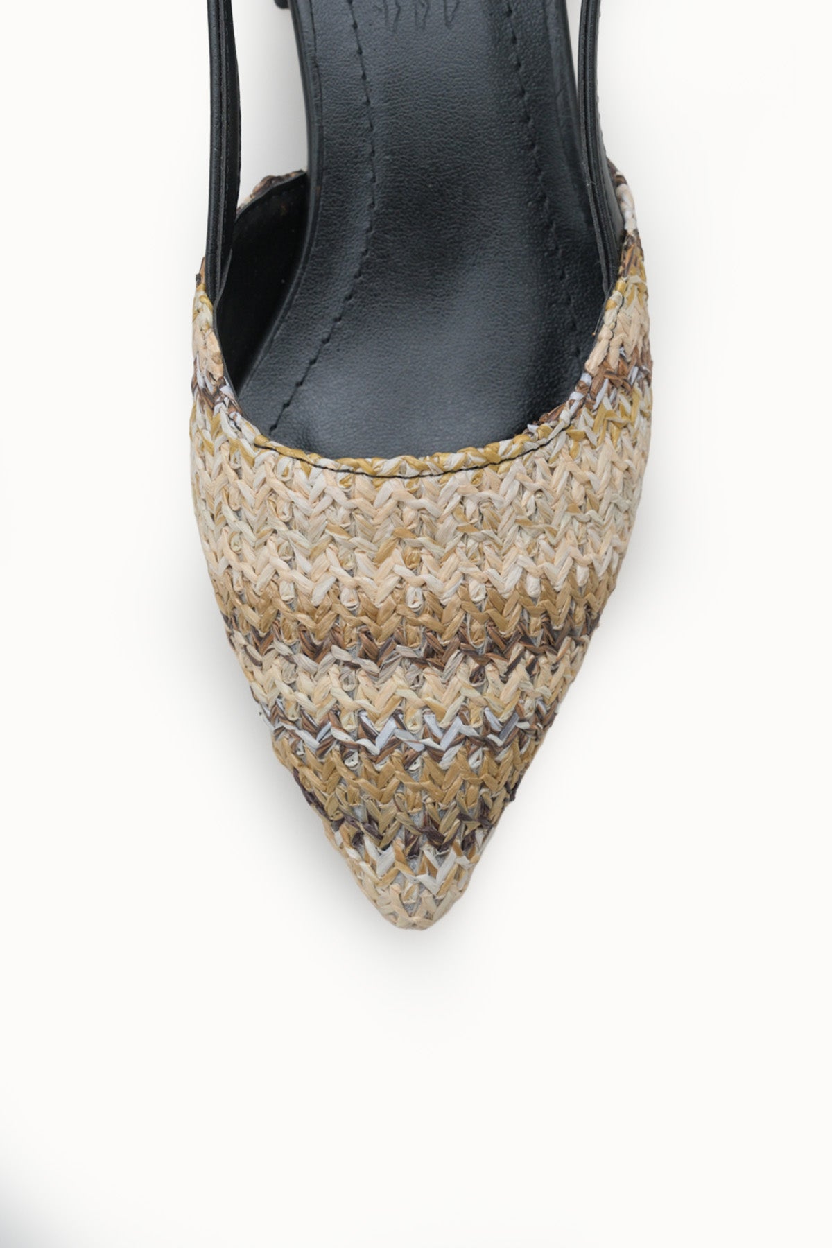 Riccon Ivethion Kadın Arkası Açık Sivri Burun Topuklu Ayakkabı 0012340 Siyah Renkli Hasır