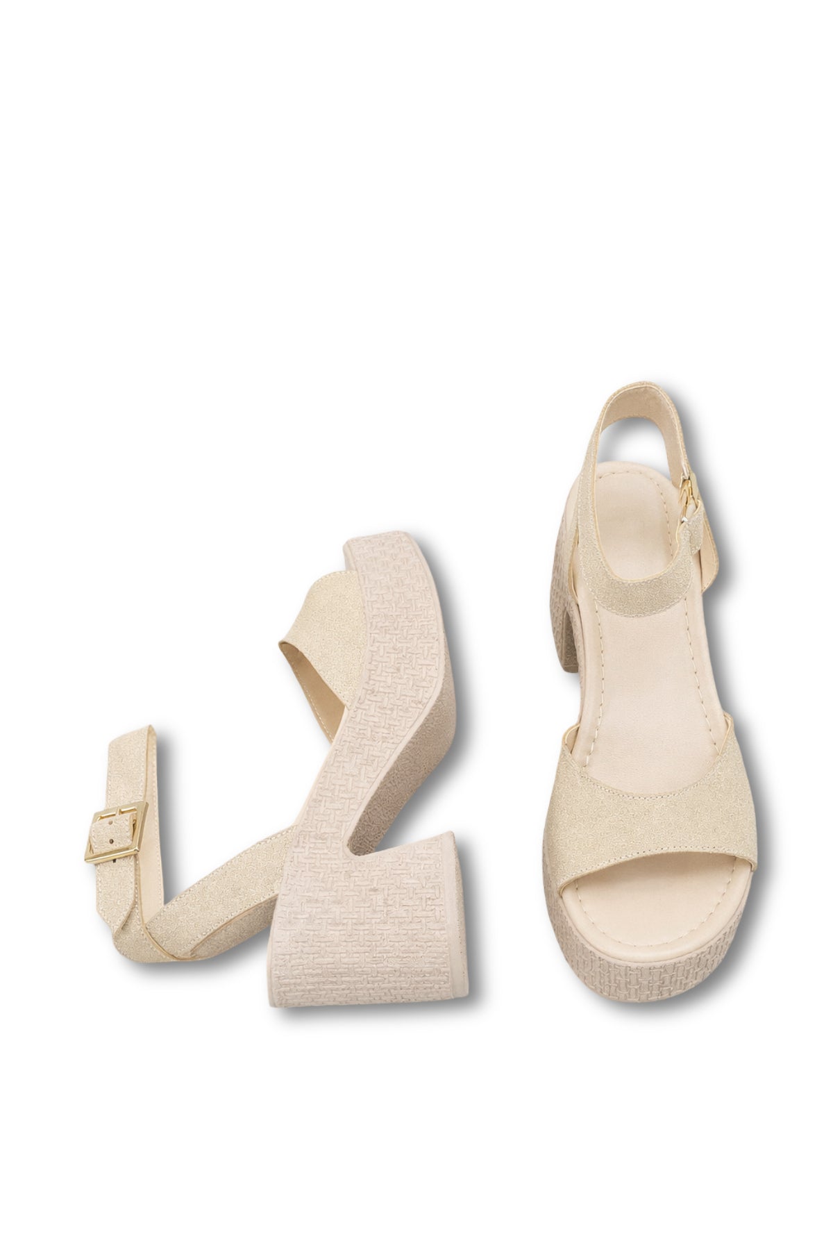 Riccon Kadın Topuklu Sandalet 0012705 Bej Deri Dokulu