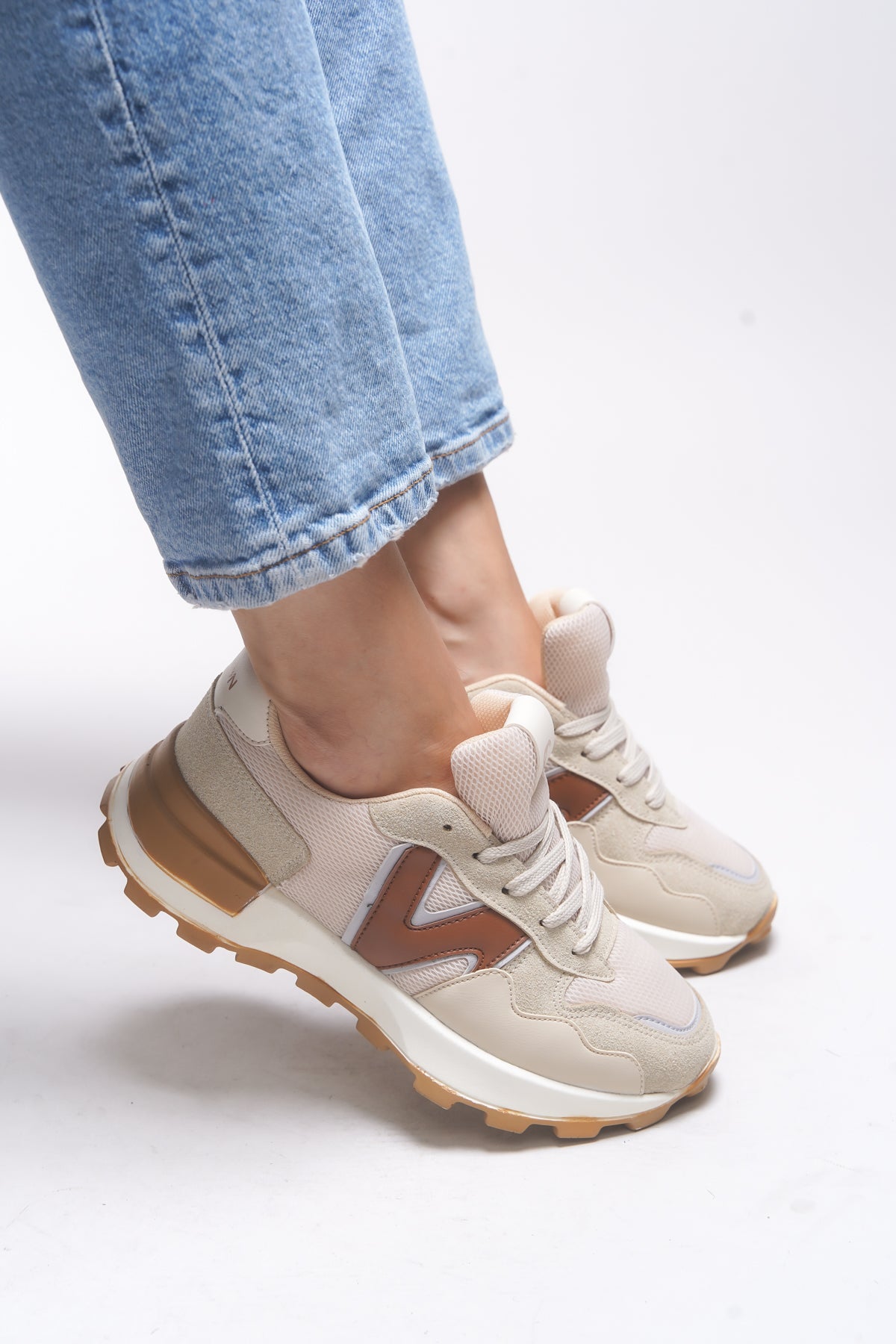 Riccon Rosatora Kadın Sneaker 001210 Bej Taba