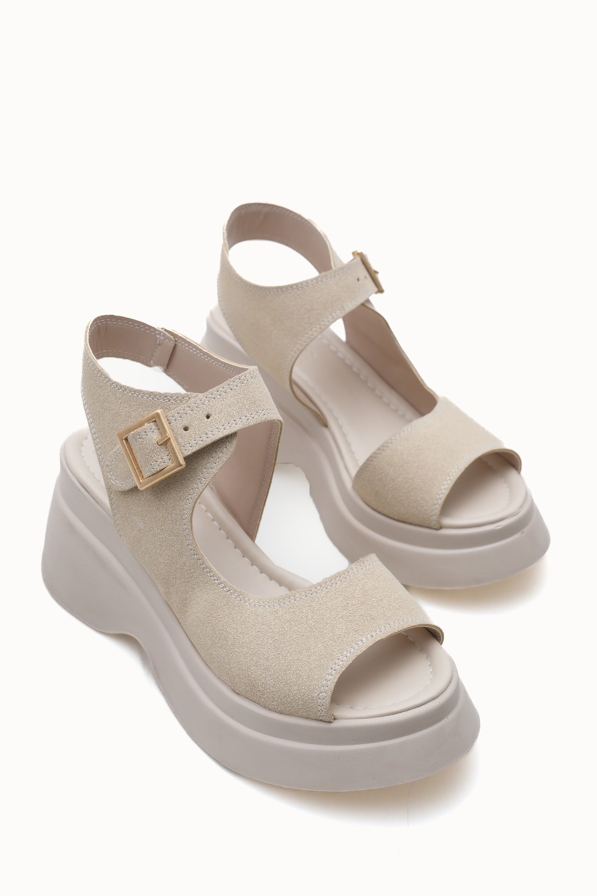 Riccon Quelaela Kadın Sandalet 0012906 Bej Deri Dokulu