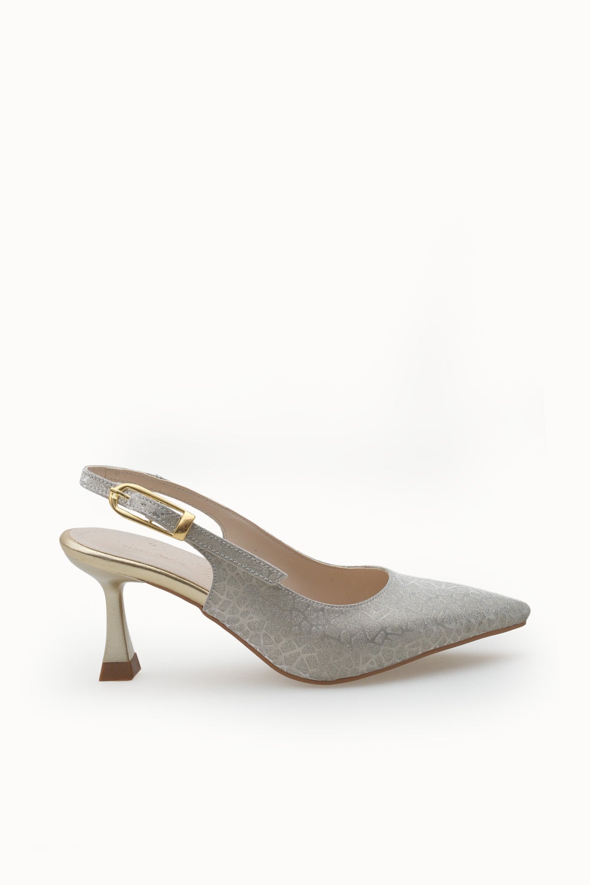 Riccon Ysalaela Kadın Arkası Açık Sivri Burun Stiletto 0012700 Altın Dokulu