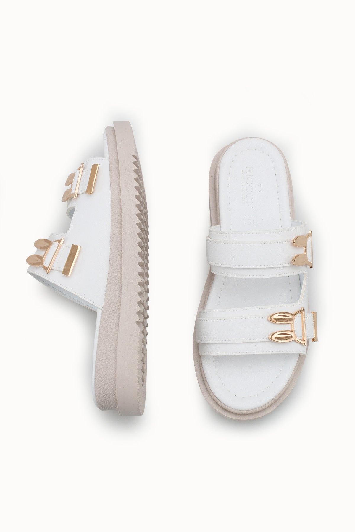 Riccon Kadın Çift Tokalı Terlik 00120415 Beyaz