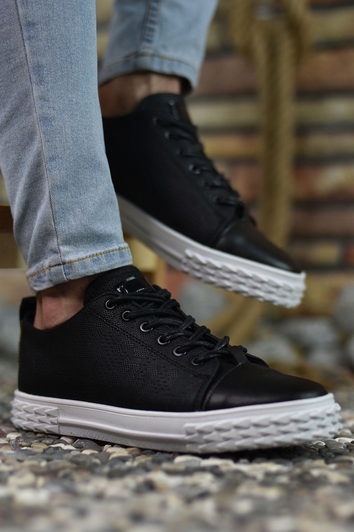Riccon Erkek Sneaker 3D Baskılı Siyah Beyaz