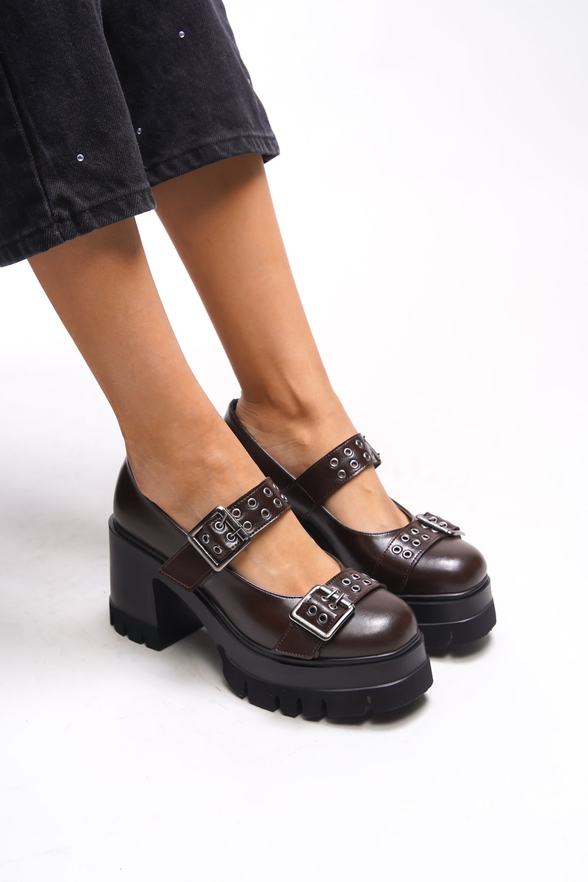 Riccon Lirwenia Kadın Çift Tokalı Topuklu Loafer 00121001