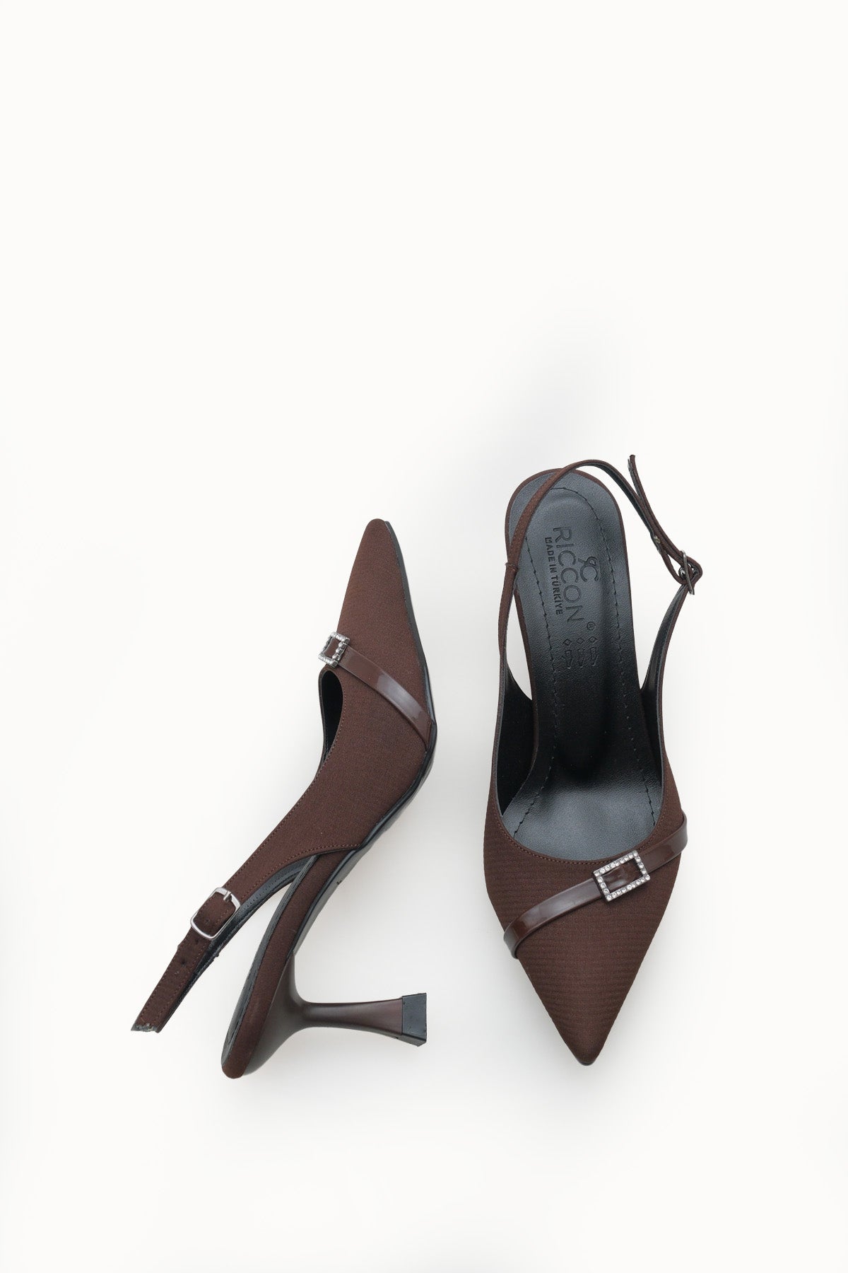 Riccon Kadın Sivri Burunlu Arkası Açık İnce Topuklu Ayakkabı 0012712 Mat Kahverengi Çizgili