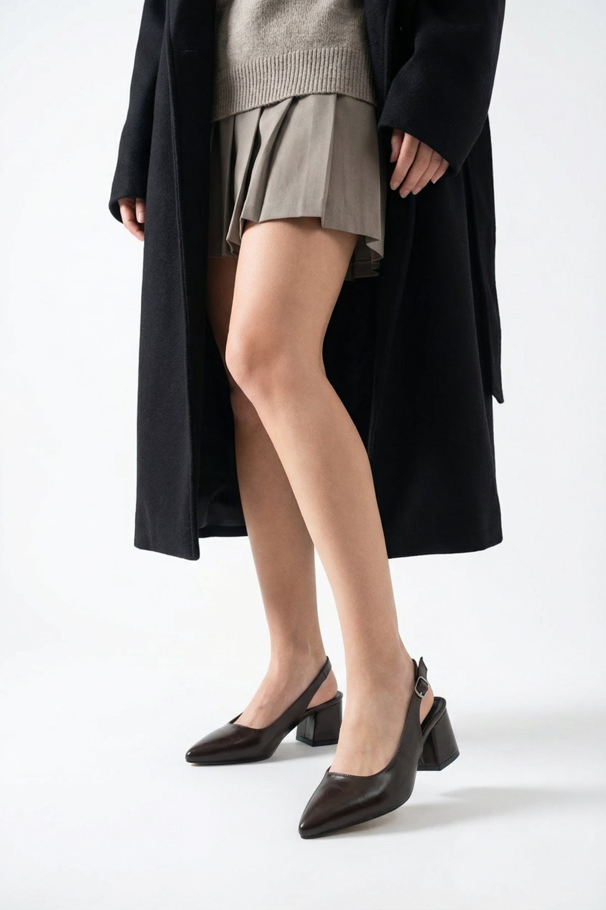 Riccon Kadın Sivri Burunlu Arkası Açık Topuklu Ayakkabı 0012420 Kahverengi Rustik