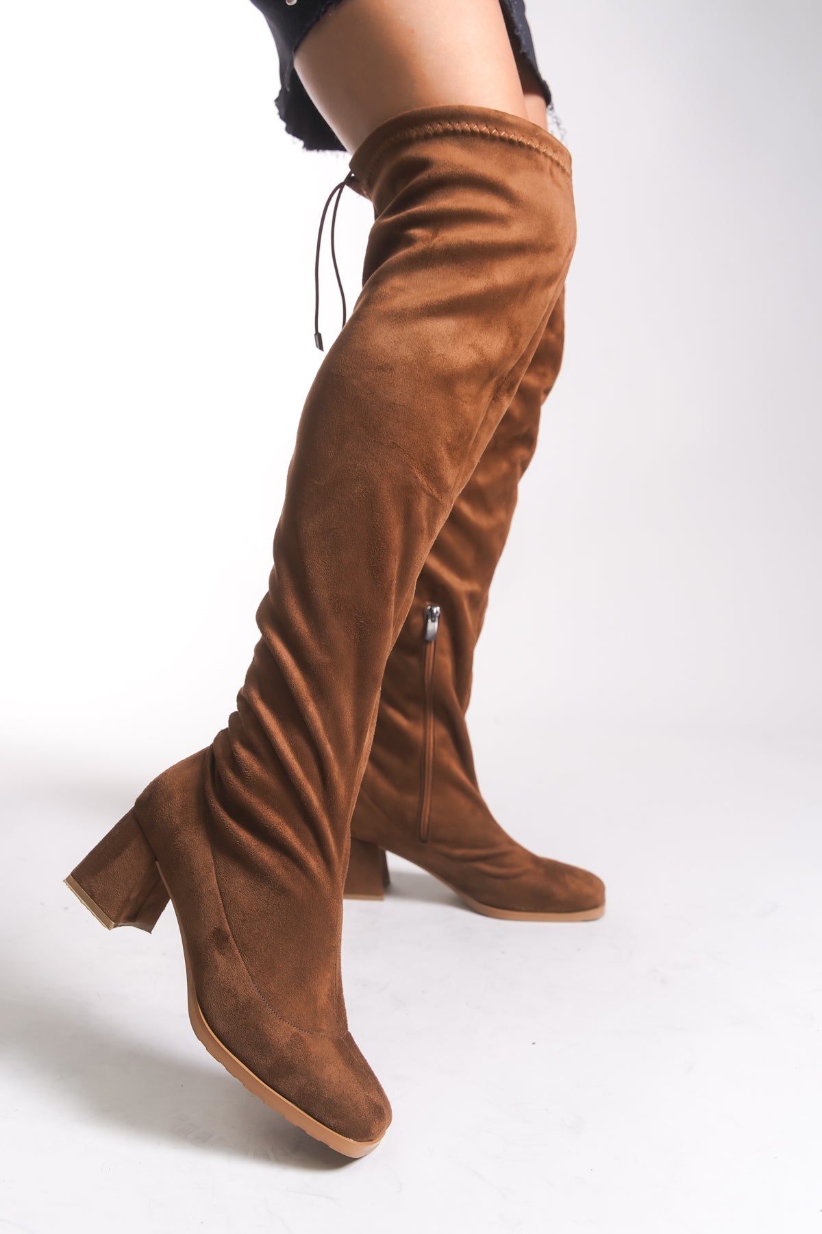 Riccon Kadın Dizüstü Streç Çizme 001272 Taba Süet