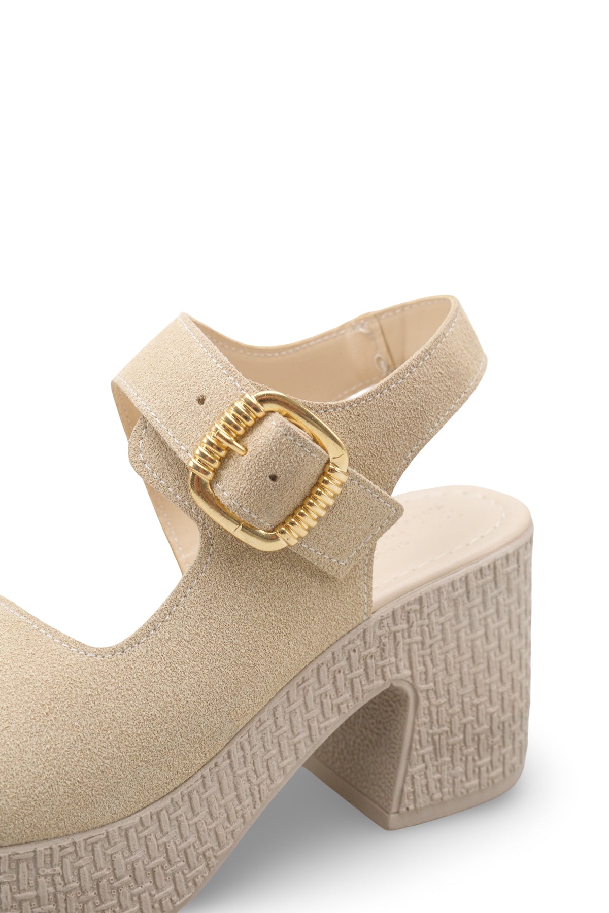 Riccon Kadın Topuklu Sandalet 0012704 Bej Deri Dokulu