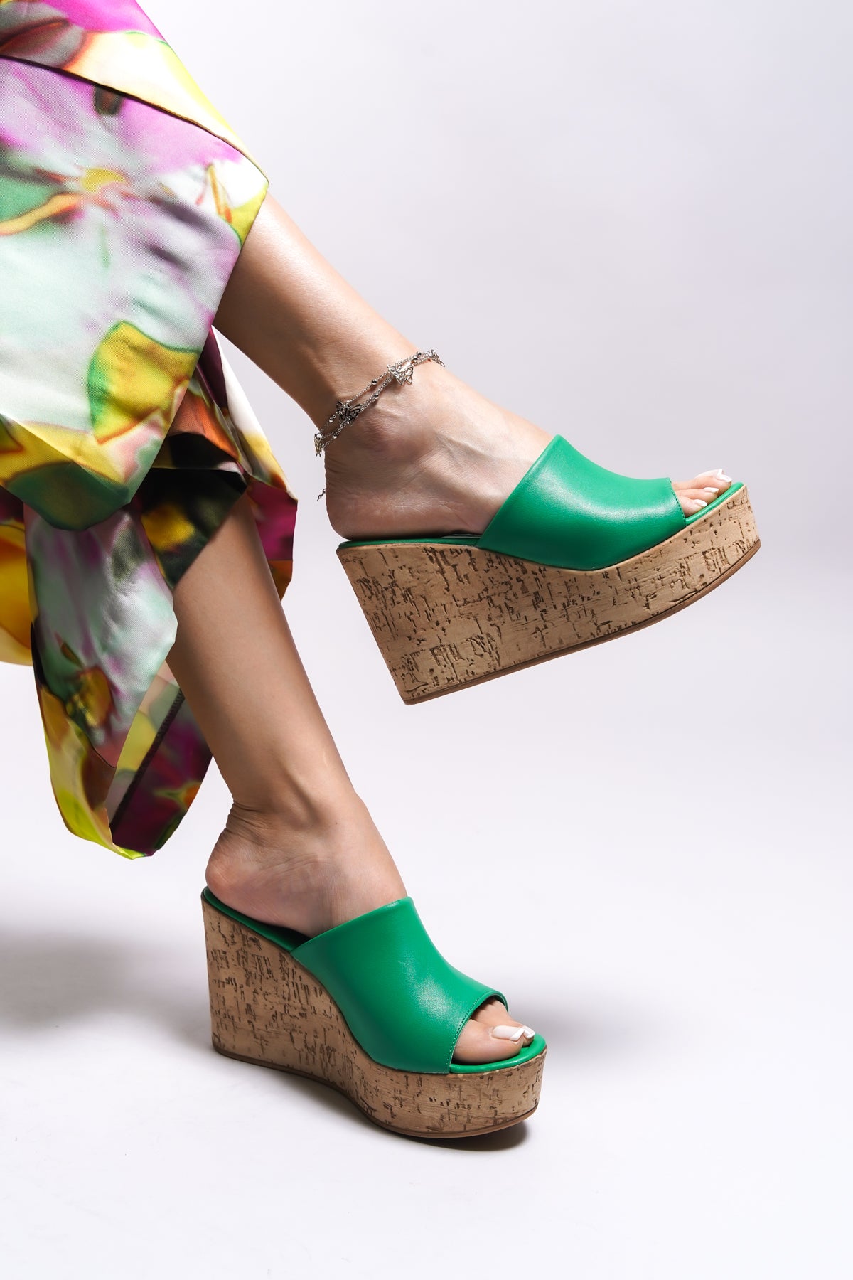 Riccon Ulnaserine Kadın Topuklu Terlik 0012699 Yeşil