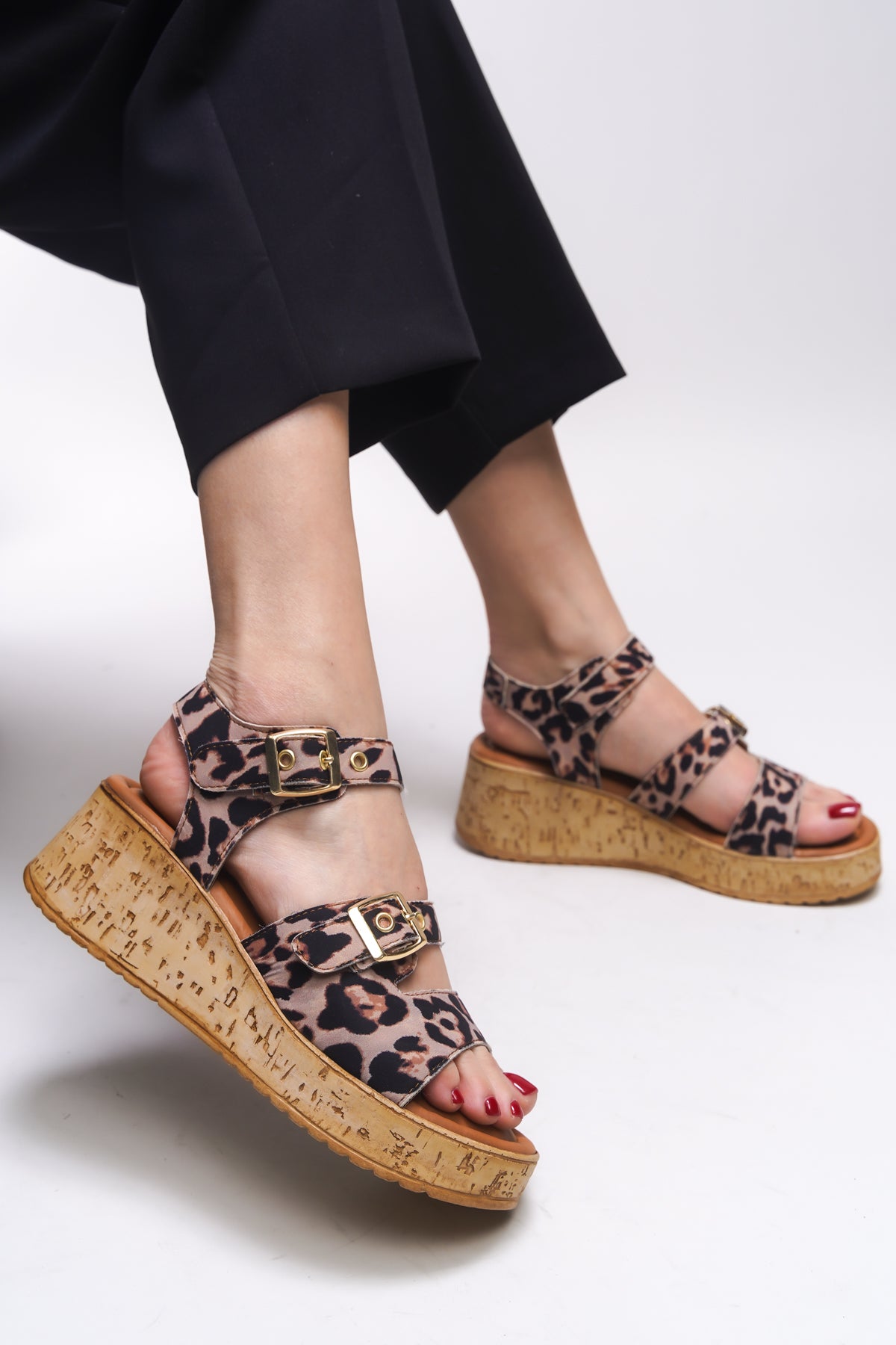 Riccon Mylreene Kadın Sandalet 0012260 Leopar Bej