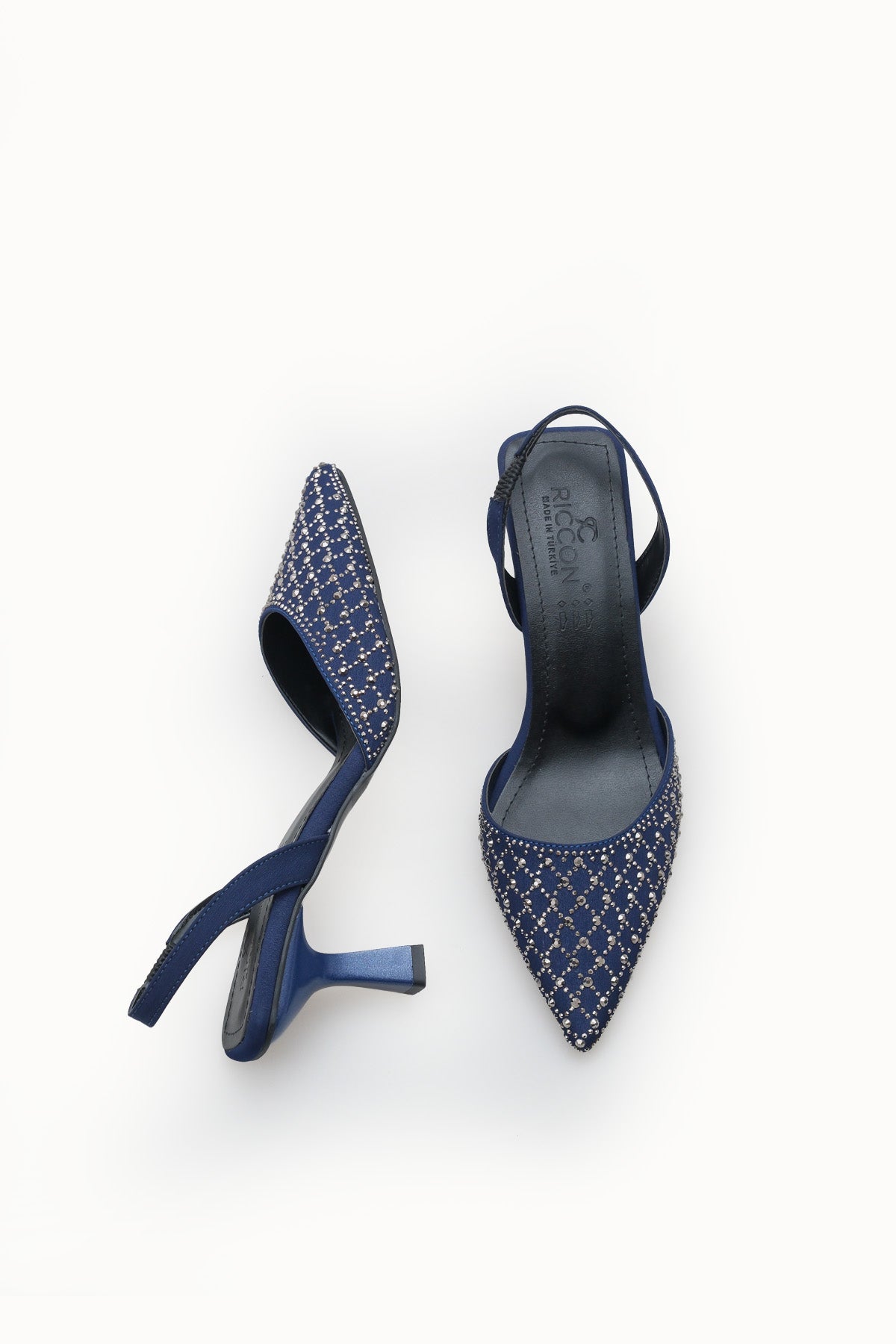 Riccon Kadın Sivri Burunlu Arkası Açık İnce Topuklu Ayakkabı 001207 Lacivert