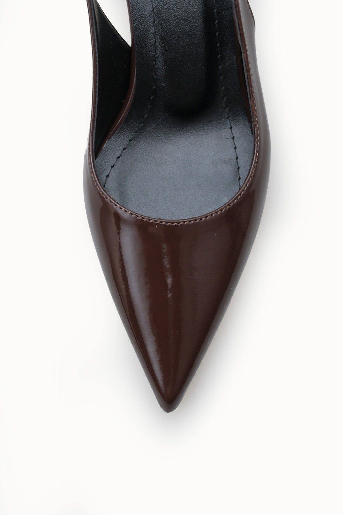 Riccon Kadın Sivri Burunlu Arkası Açık İnce Topuklu Ayakkabı 0012200 Kahverengi Rugan