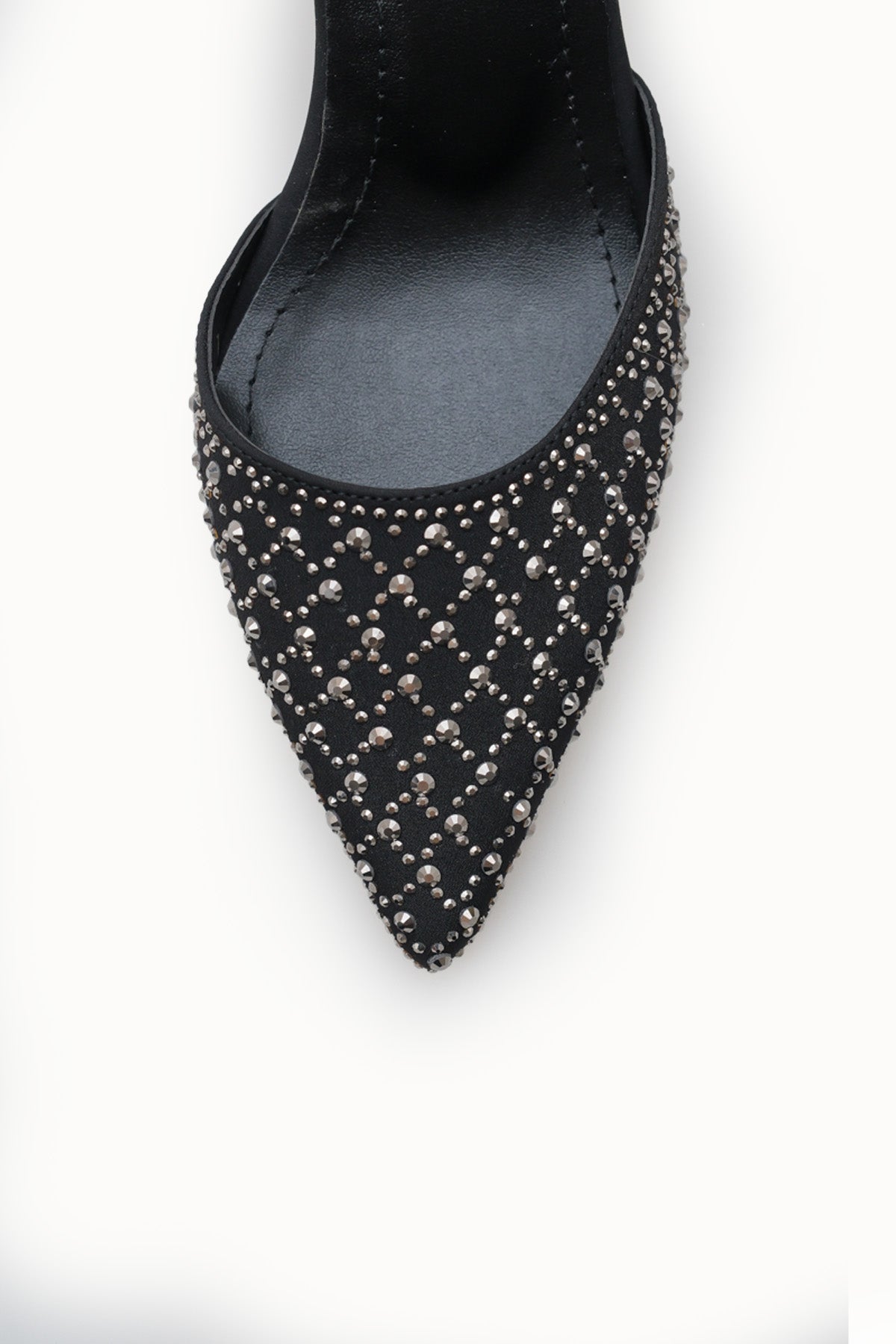 Riccon Kadın Sivri Burunlu Arkası Açık İnce Topuklu Ayakkabı 001207 Siyah Gümüş