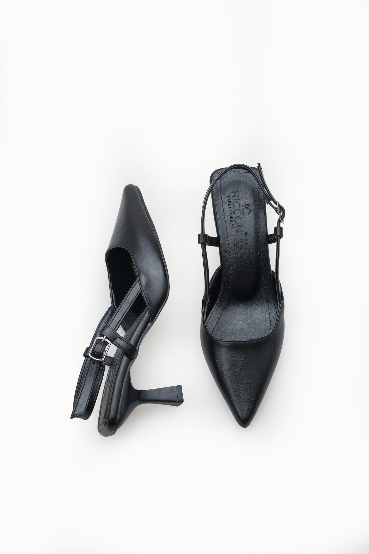 Riccon Evelniel Kadın Arkası Açık Sivri Burun Stiletto 001209 Siyah Rustik