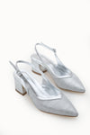 Riccon Kadın Sivri Burunlu Arkası Açık Topuklu Ayakkabı 0012453 Gümüş Dokulu