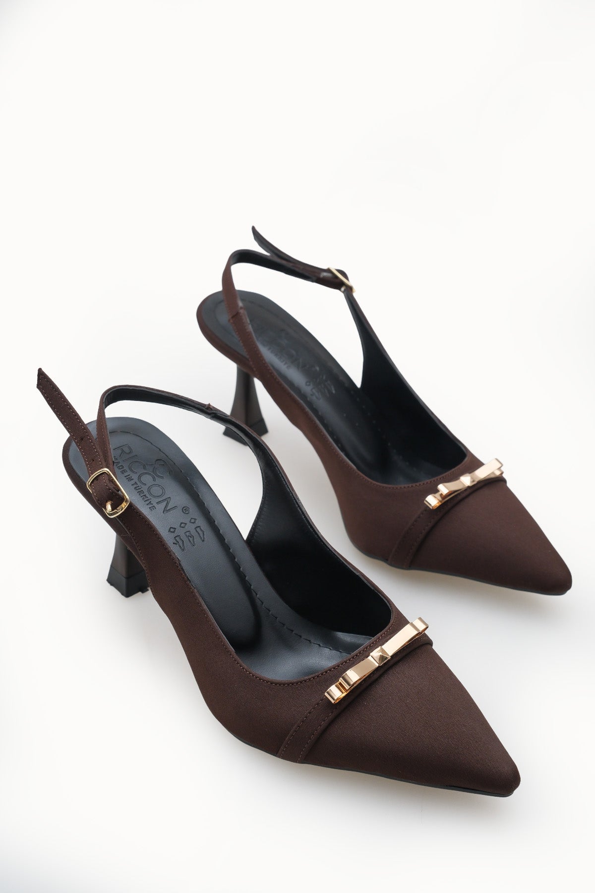 Riccon Kadın Sivri Burunlu Arkası Açık İnce Topuklu Ayakkabı 0012751 Kahverengi