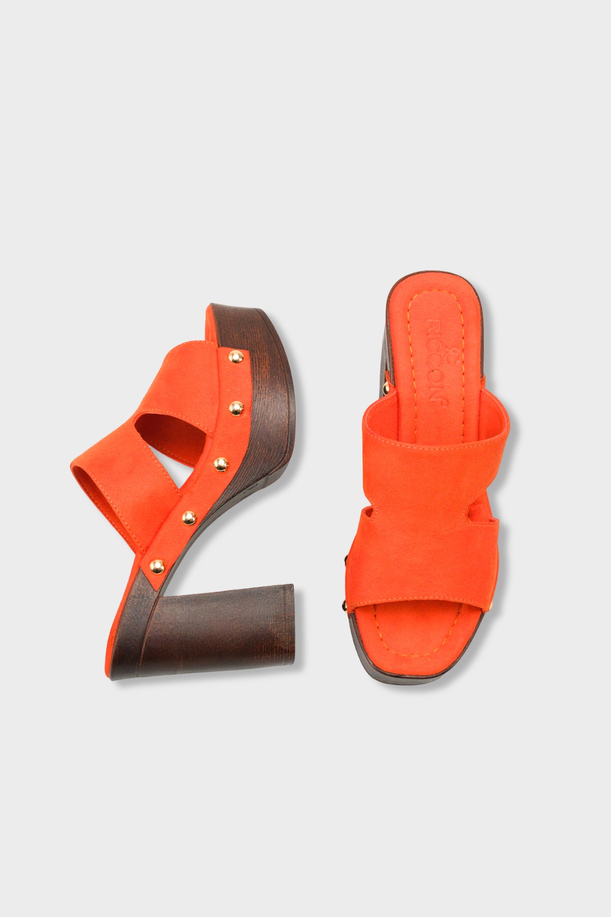 Riccon Kadın Topuklu Terlik 0012778 Oranj Süet