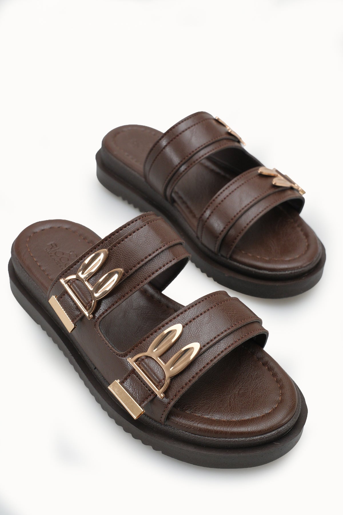 Riccon Kadın Çift Tokalı Terlik 00120415 Kahverengi