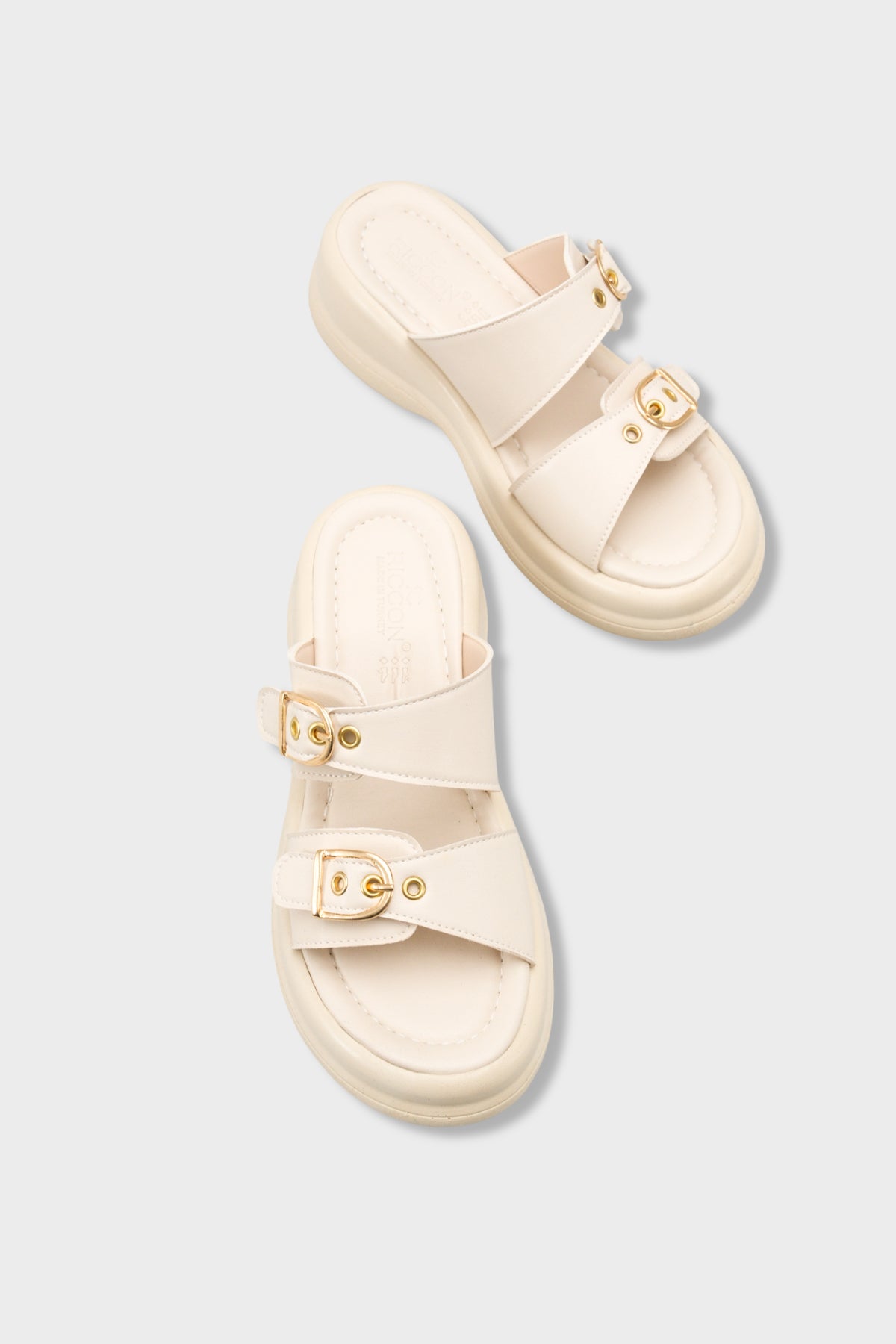 Riccon Kadın Çift Tokalı Terlik 00121027 Bej